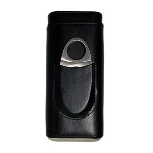 3 Finger Leather Cedar Wood Lined Cigar Case with Cutter 3