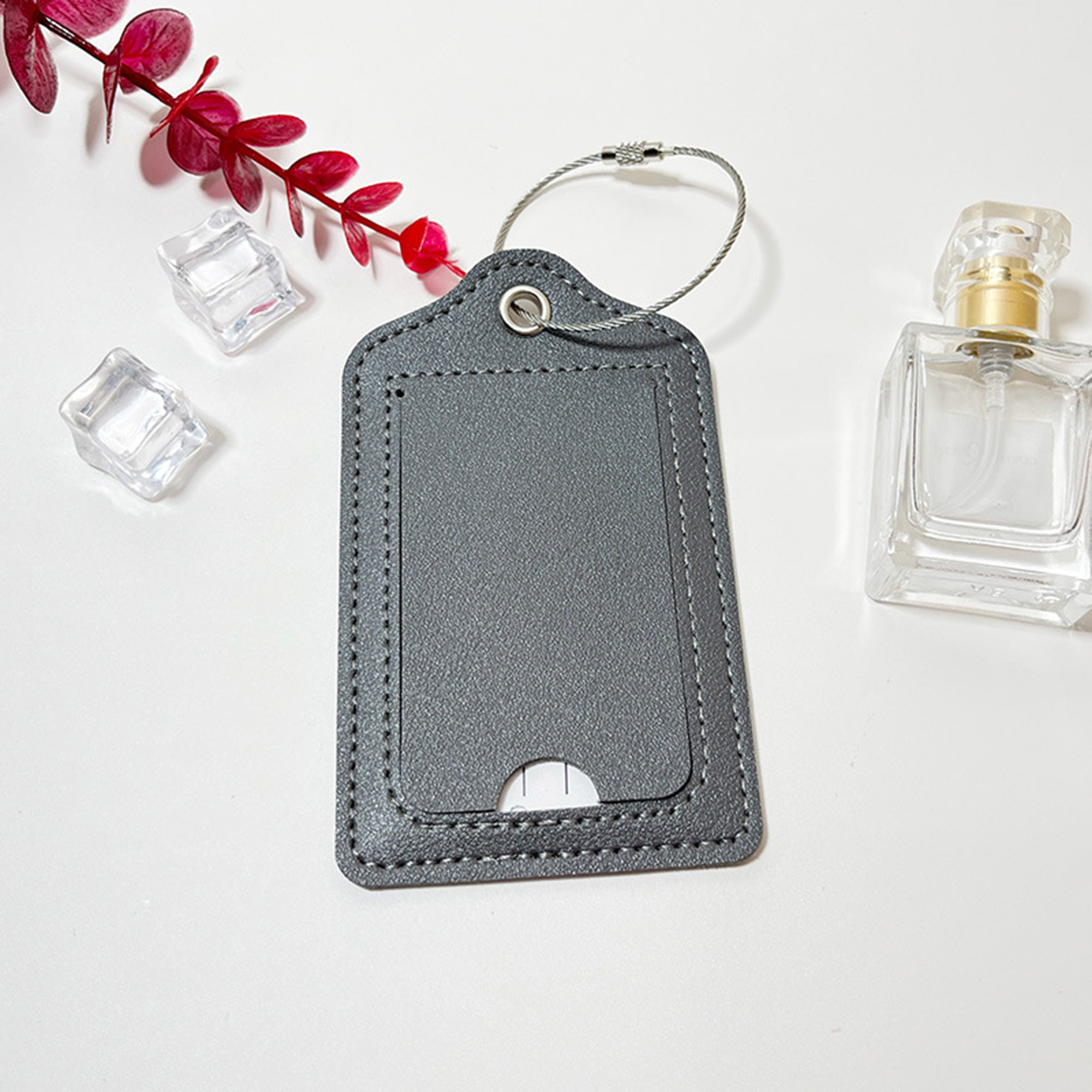 PU Leather Luggage Tags with Privacy Cover Metal Ring 11