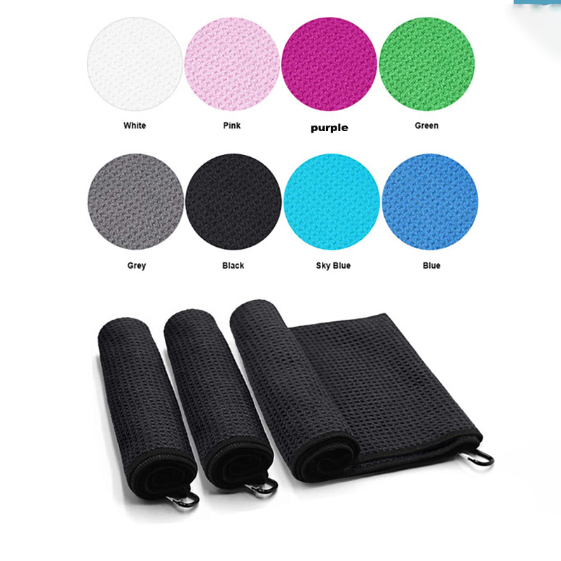 Microfiber Fabric Waffle Pattern Golf Towels w/Carabiner Clip 24