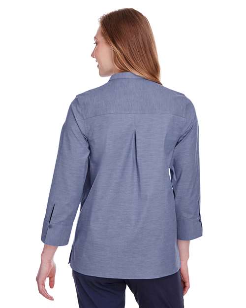 Women's Crown Collection® Stretch Pinpoint Chambra Three-Quarter Sleeve Shirt - DG562W 23