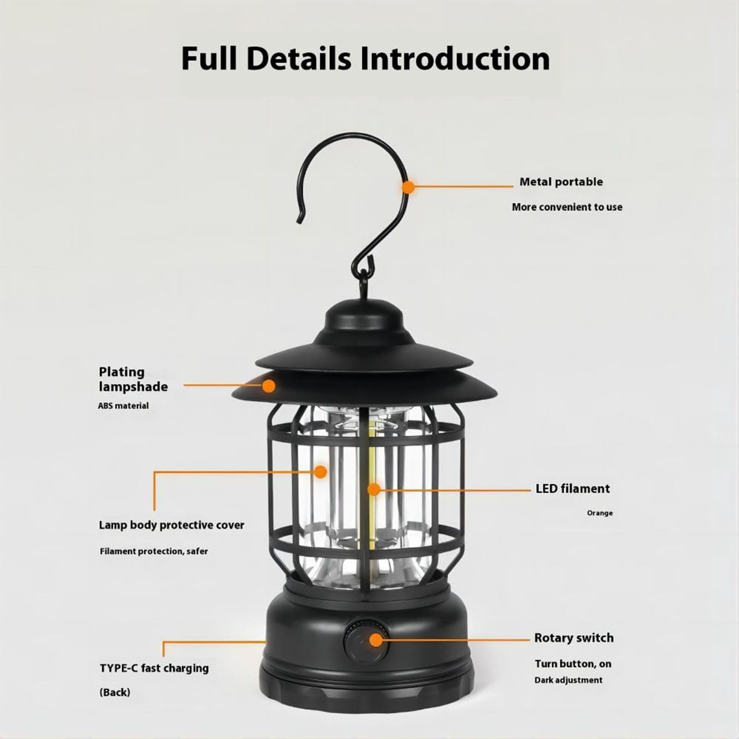 USB Portable Outdoor Camping Tent Vintage Ambience Light 4