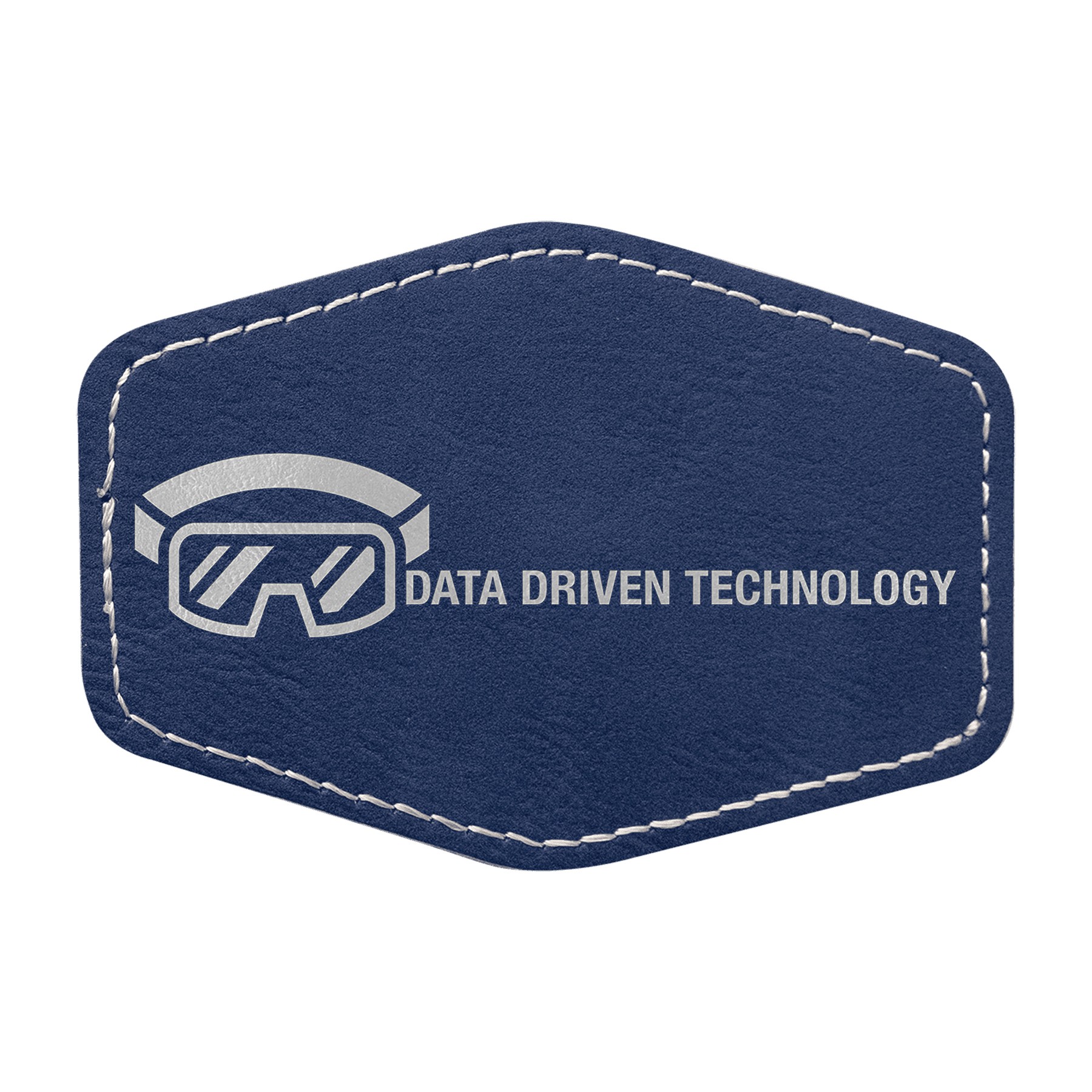 3" x 2" Blue/Silver Leatherette Hexagon Patch with Adhesive