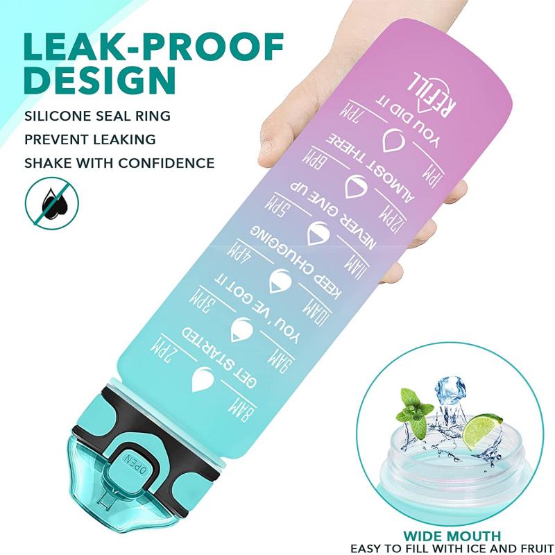 Color Changing 32oz Sport Motivational Water Bottle w/Straw & Time Marker 5