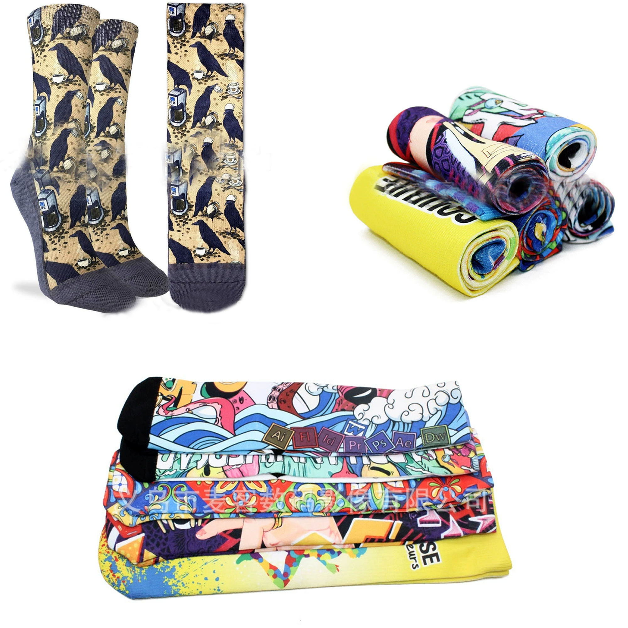 Sublimation Cotton Full Color Personality Long Tube Socks 3