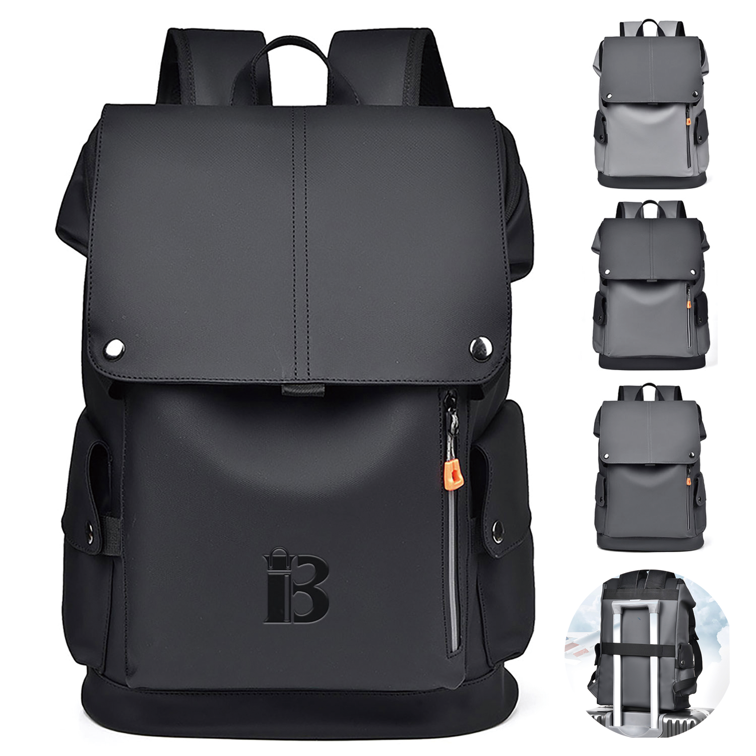 PU Leather Waterproof Business Backpack w/ USB Port 2