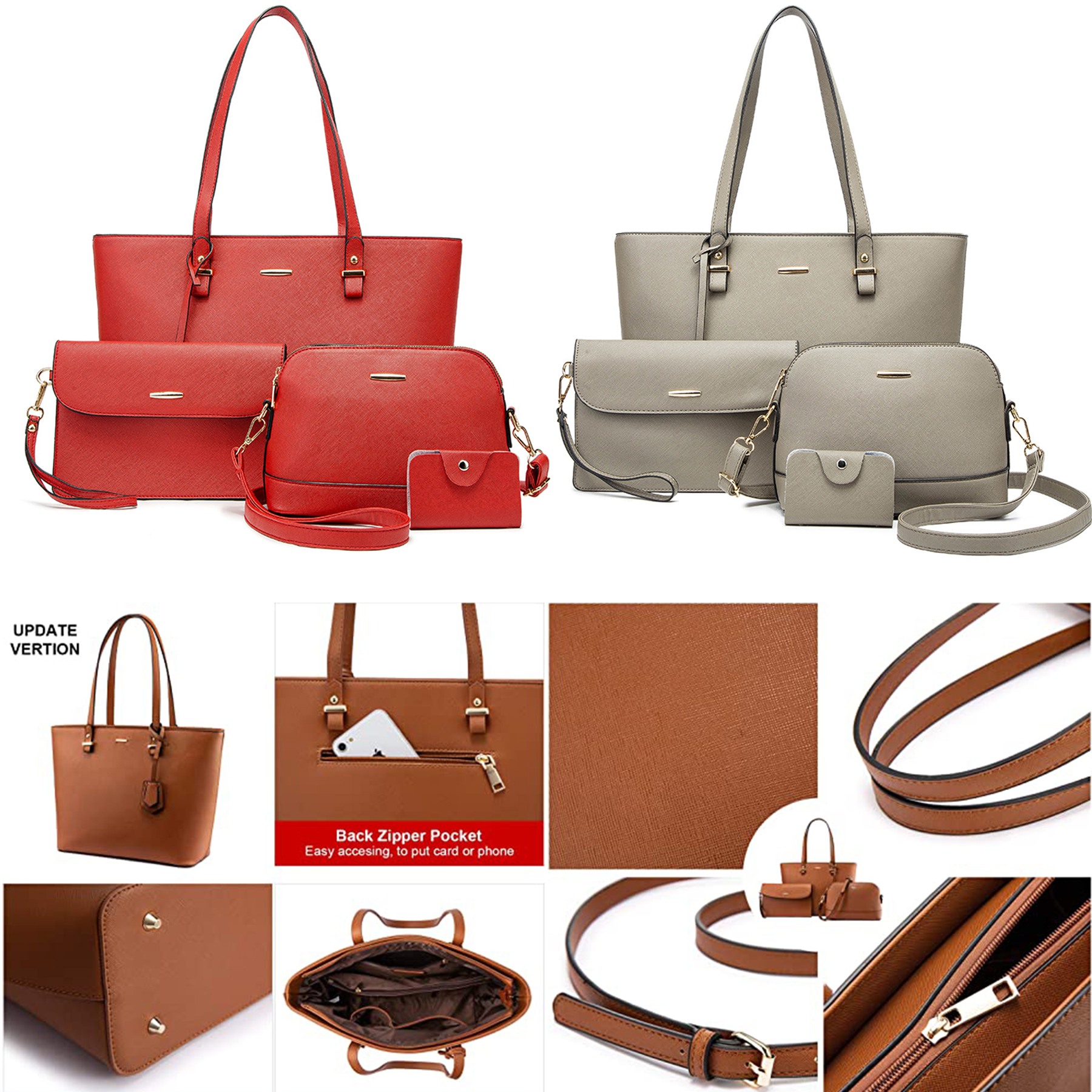 3 Pcs Women Tote Bag Shoulder Bag Top Handle Satchel Bag 2
