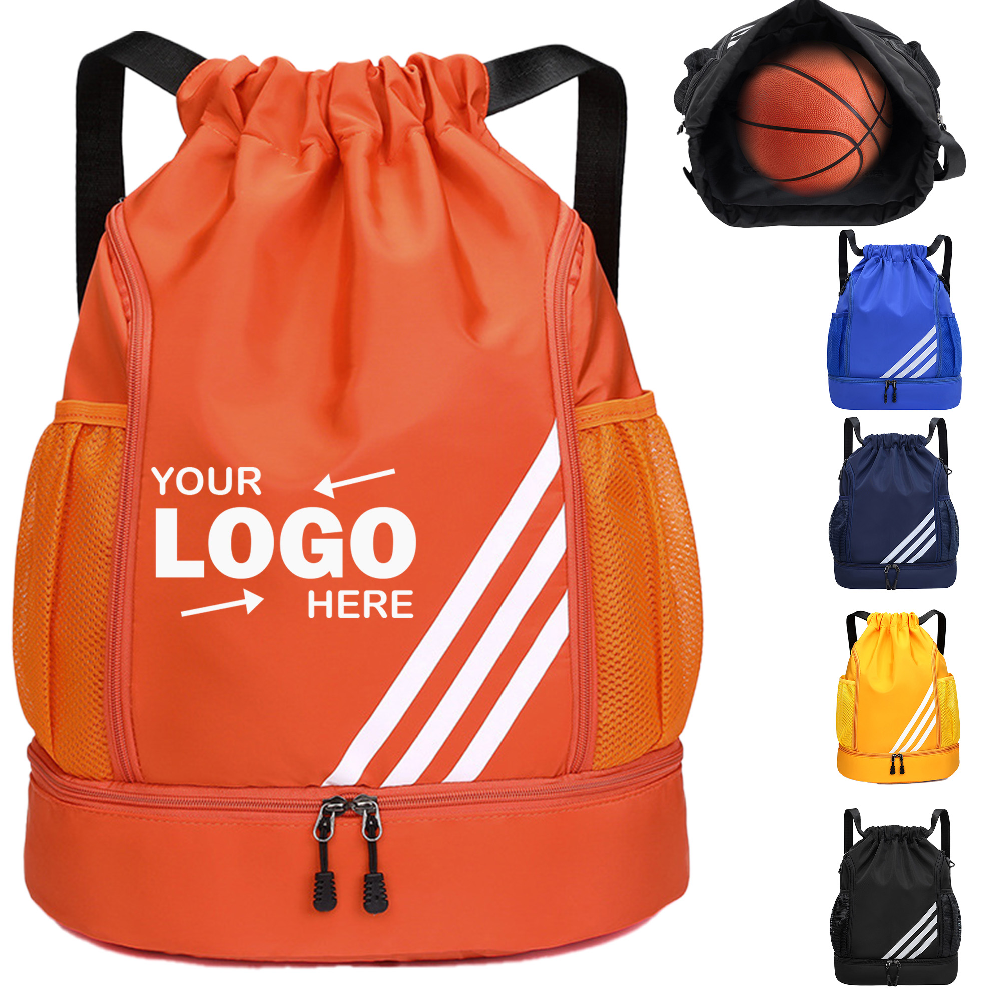 Durable Polyester Sports Drawstring Bag With Separate Shoe Storage 17