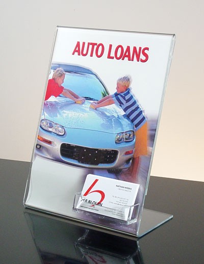 Slantback Countertop Sign Holder with Business Card Pocket