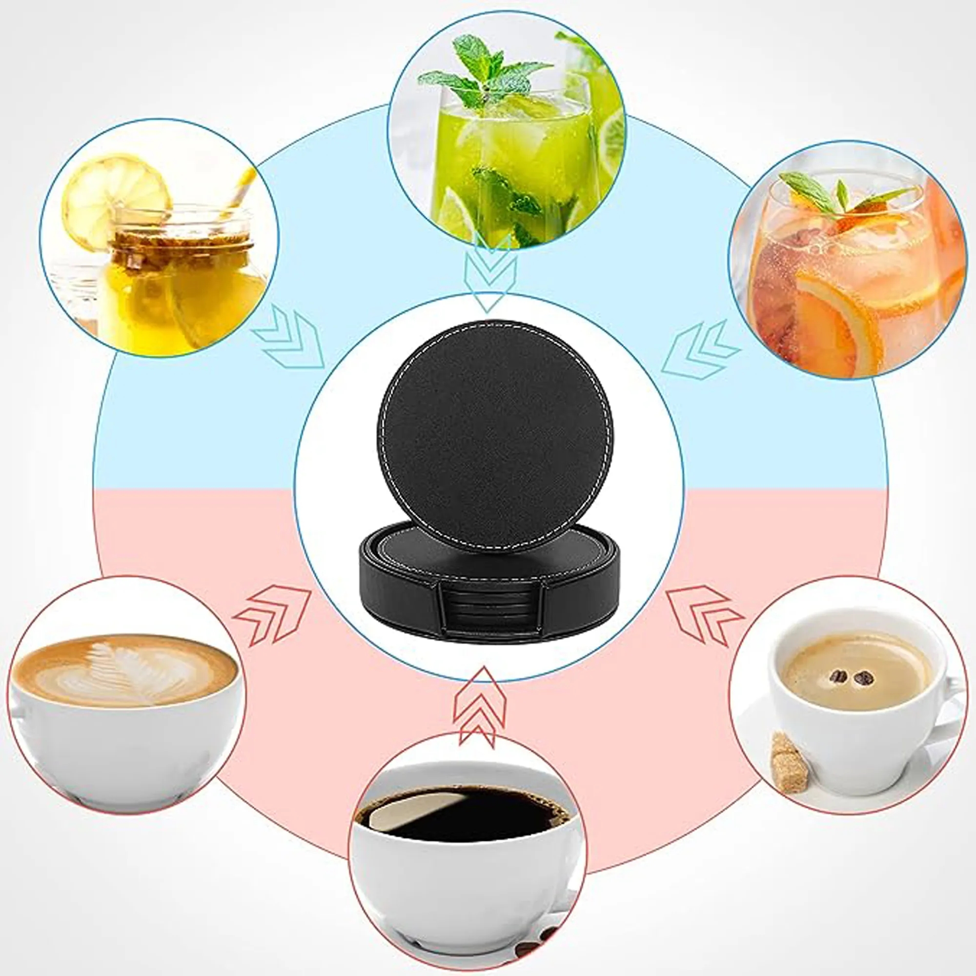 Set of 5 Premium PU Leather Coaster with Holder 1