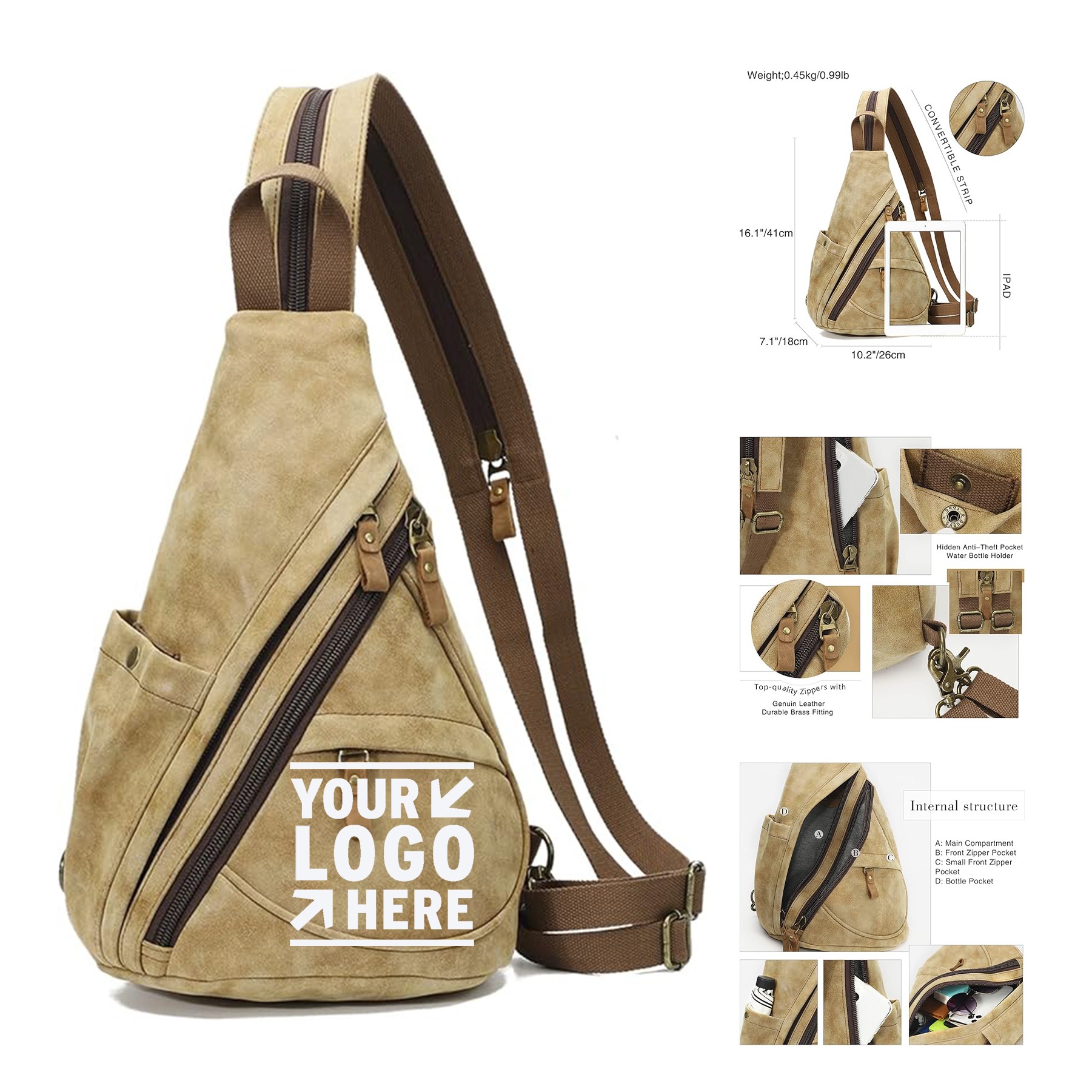 Men Women KL928 PU Leather Sling Bag Small Crossbody Backpack Shoulder Casual Daypack Rucksack 2