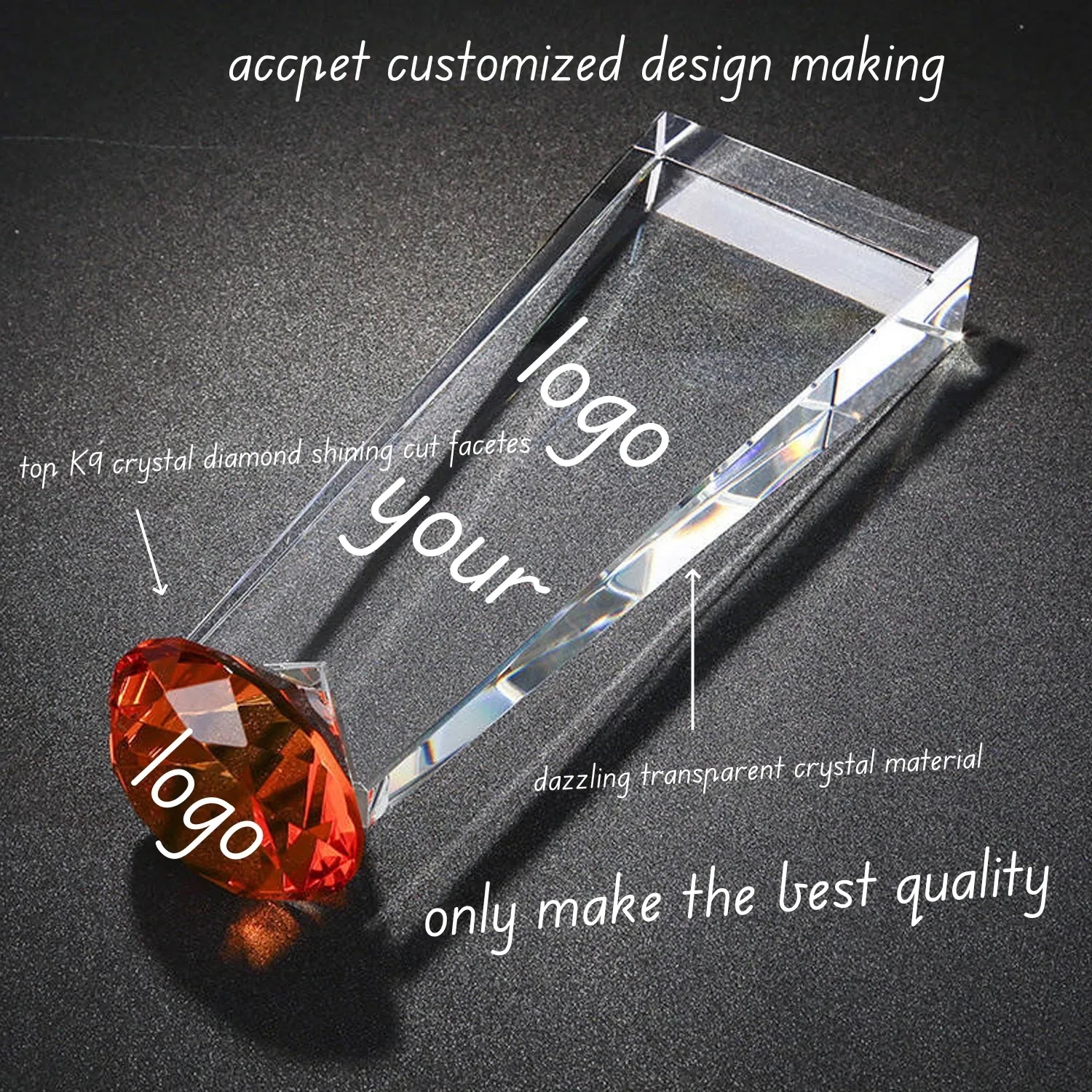Sparkling Crystal Award Plaque Glass Diamond Trophy 3
