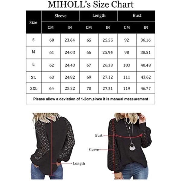 Women's Long Sleeve Tops Lace Casual Loose Blouses T Shirts 14