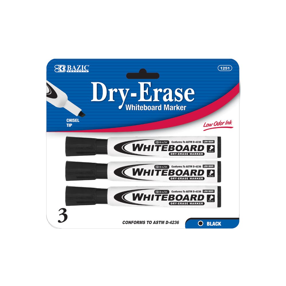 Dry-Erase Markers - Black Chisel Tip 3 Pack 3