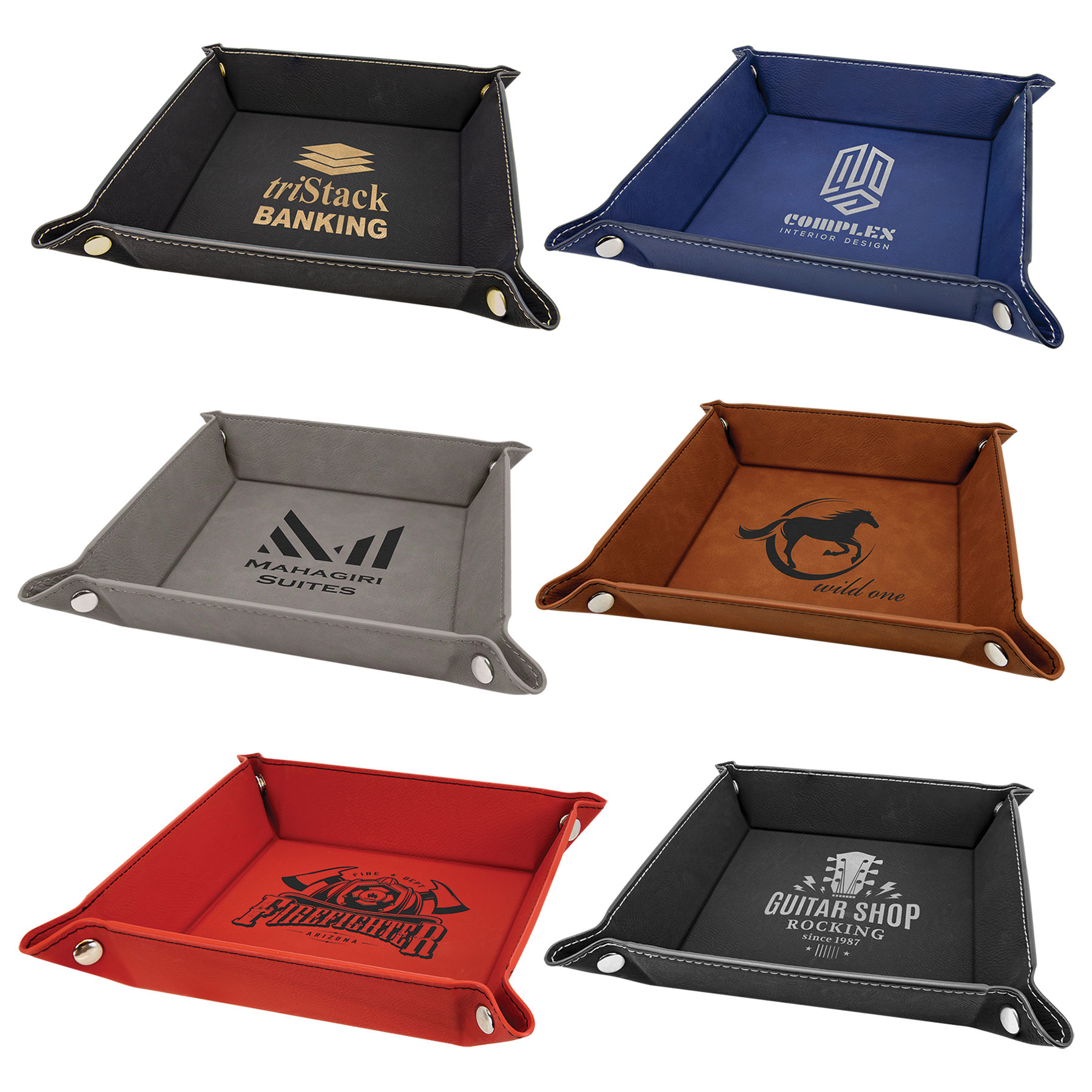 6" x 6" Black/Gold Leatherette Snap Up Tray with Gold Snaps 3