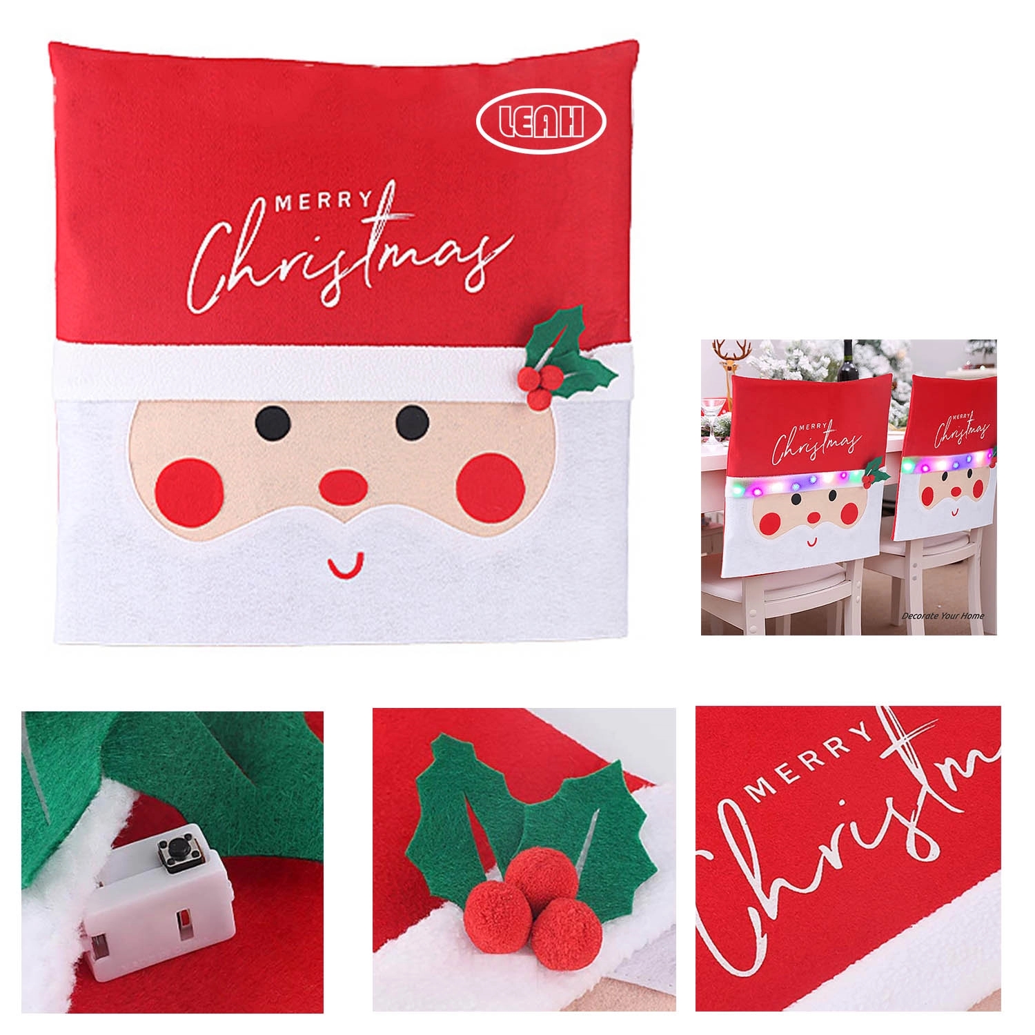 Led Santa Claus Hat Slipcover Xmas Chair Back Cover 2