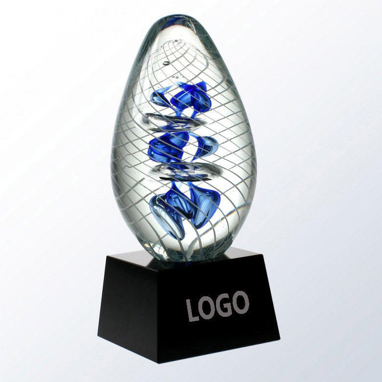 Unique Style of Art Glass Cyclone Helix on Black Optical Crystal Base 1