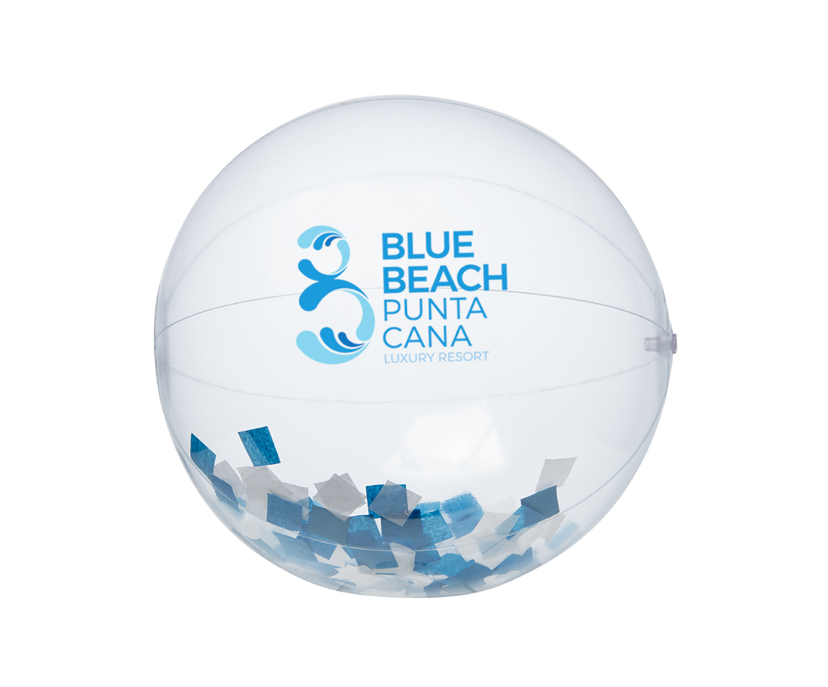 16" Blue and White Confetti Filled Round Clear Beach Ball 3