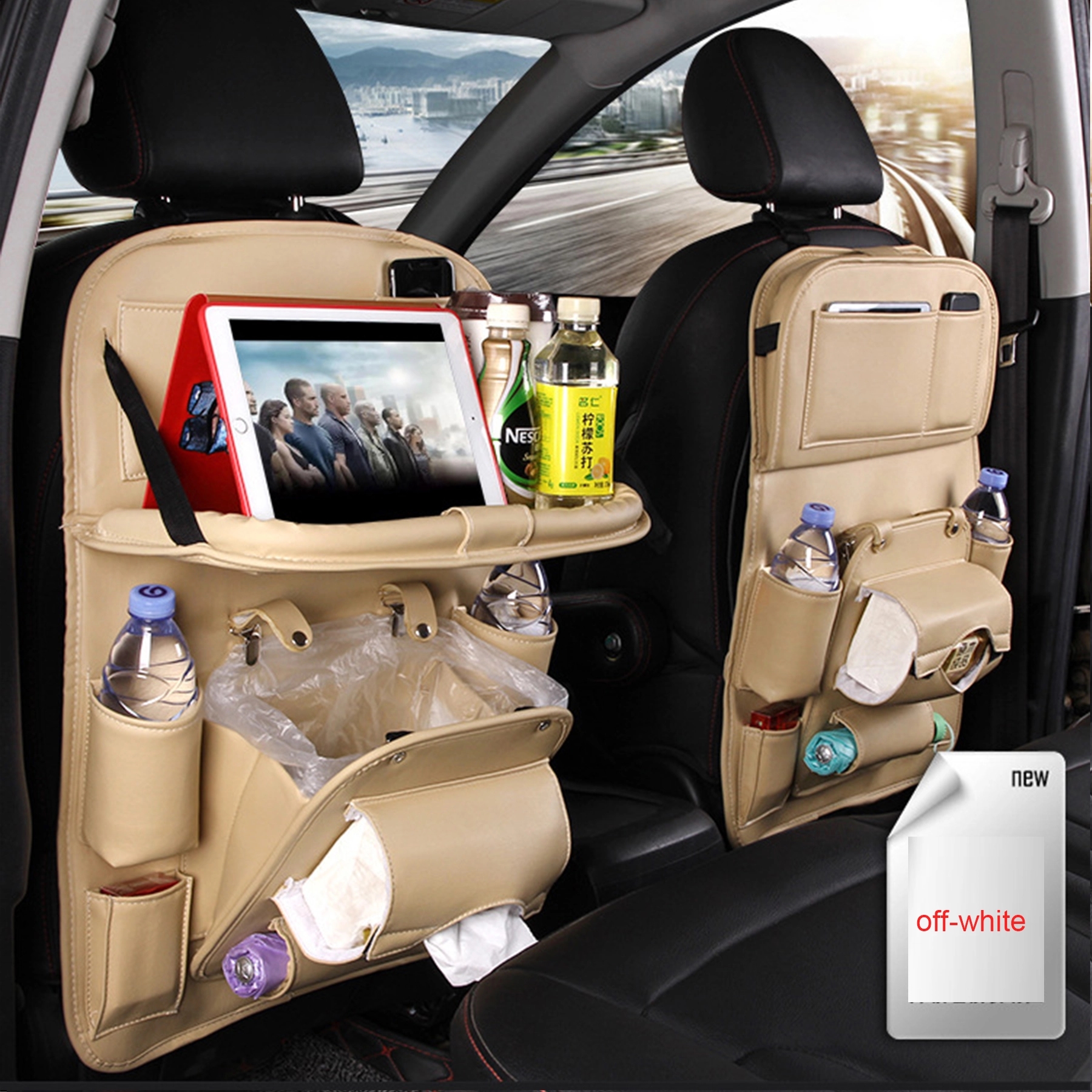 Car Backseat Storage Organizer with Trash Table PU Leather 3