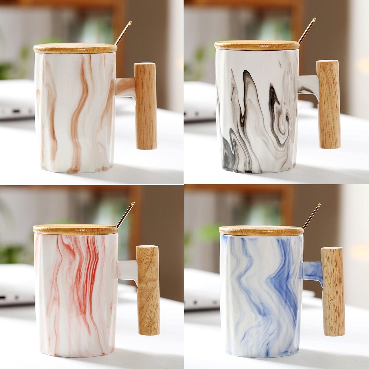 Ceramic Tea Cup With Lid Tea Cup With Wooden Handle 3