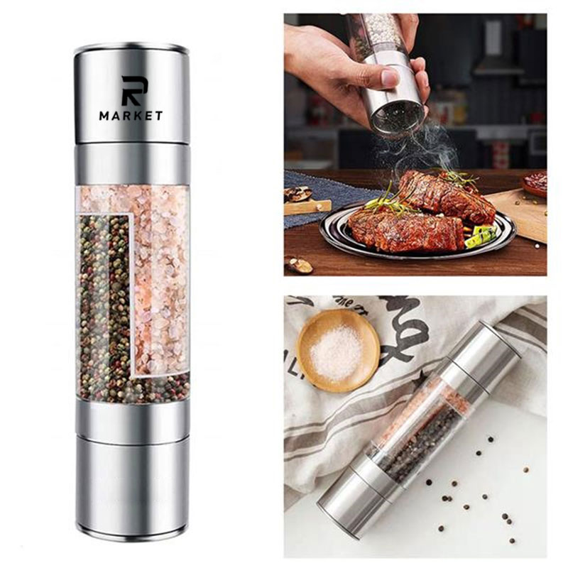 2 in 1 Manual Stainless Steel Salt Pepper Mill Herb Spice Grinder 3