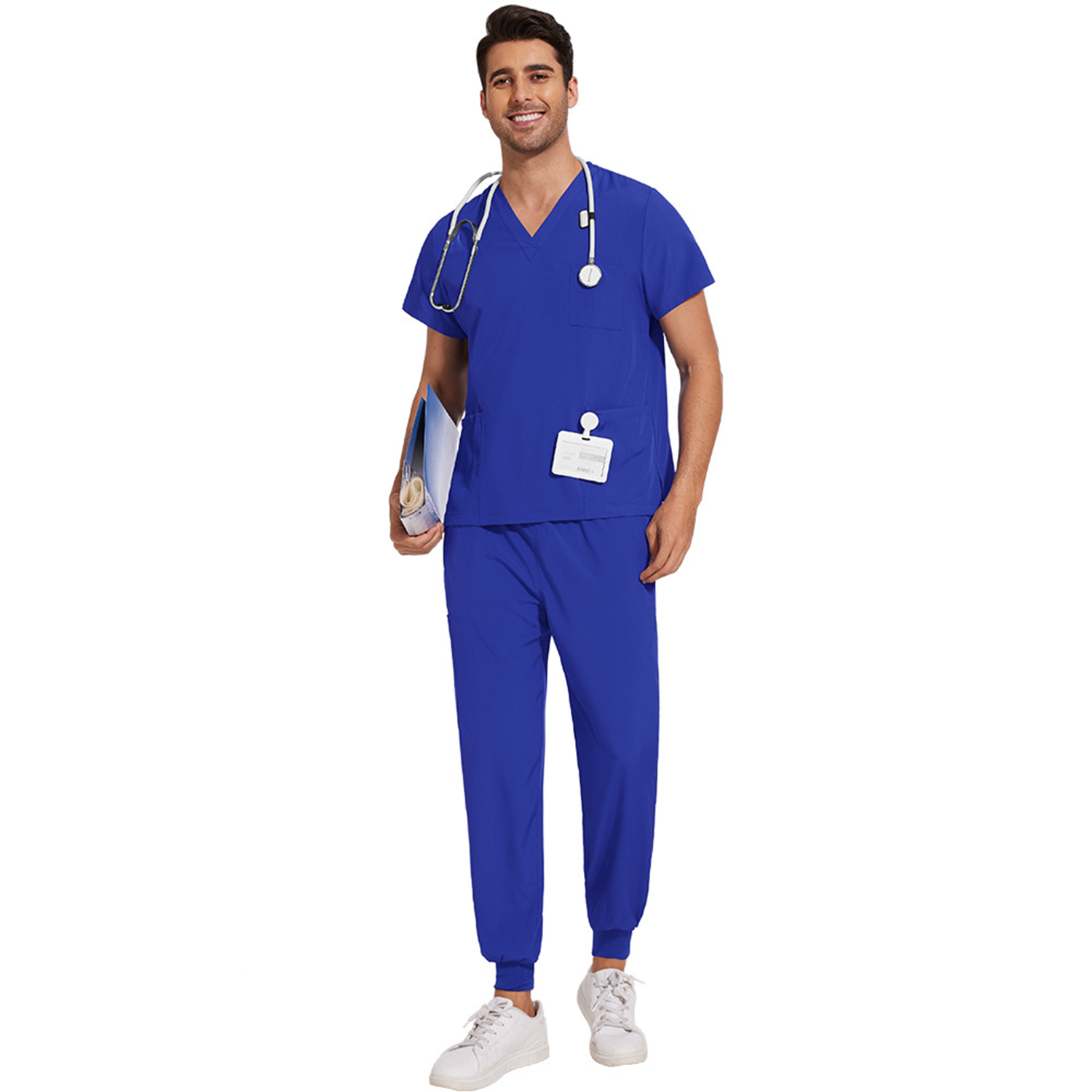 Classic Lightweight Tuck-In V-Neck Scrubs Set w/ Pockets 8