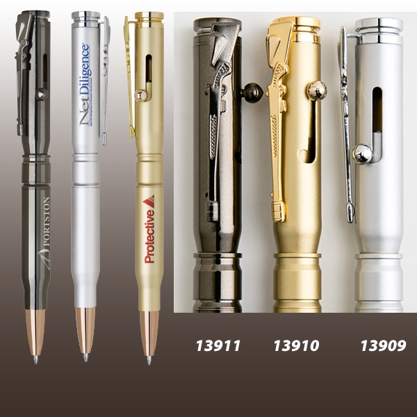 Satin Chrome- Brass Bullet Ball Point Pen 3