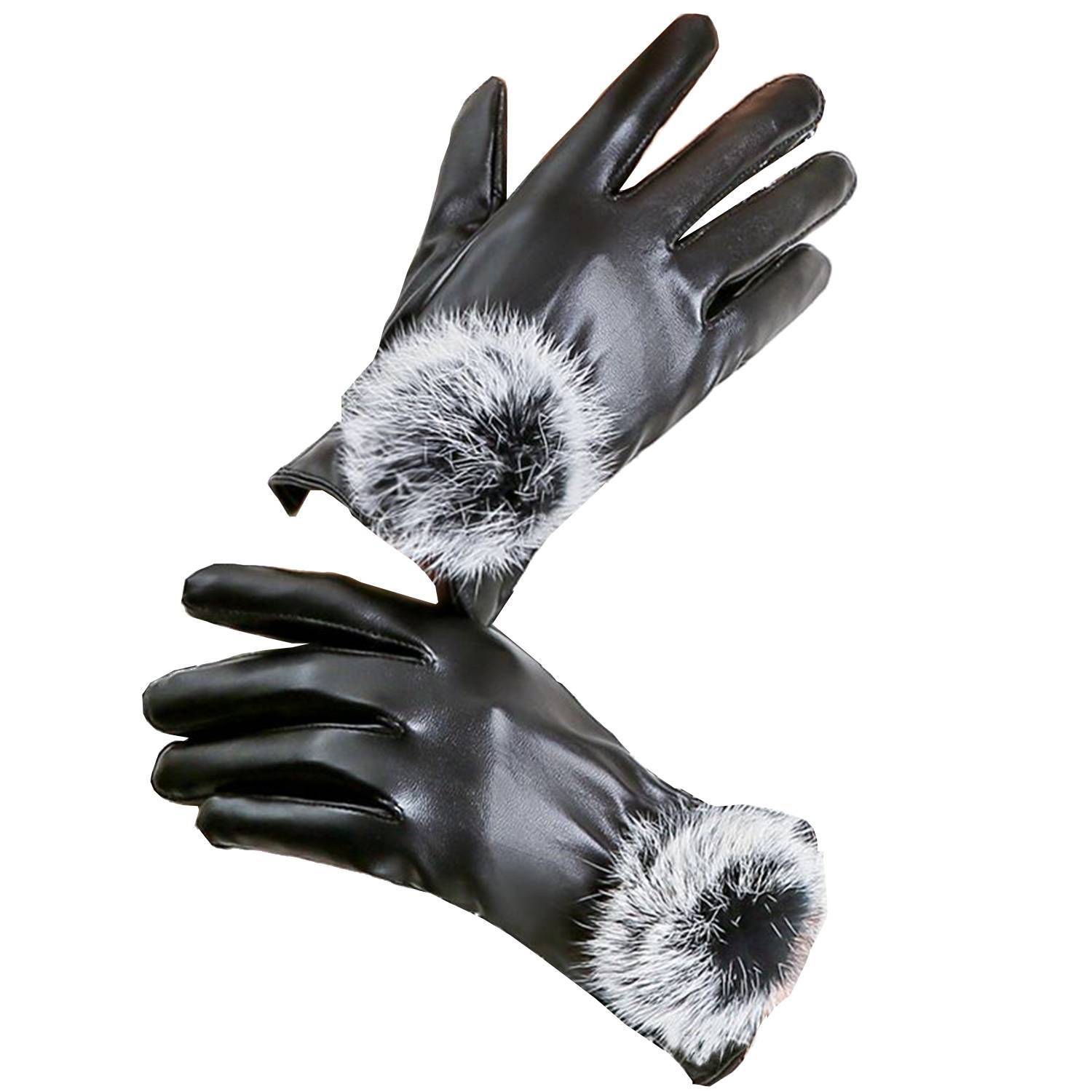 Women Touch Screen Leatherette Warm Gloves 4