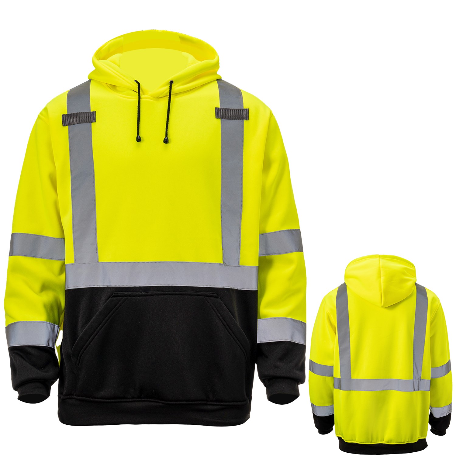 Class 3 Reflective Tape Safety Hoodie with Dual Mic Tabs & Kangaroo Pocket 5