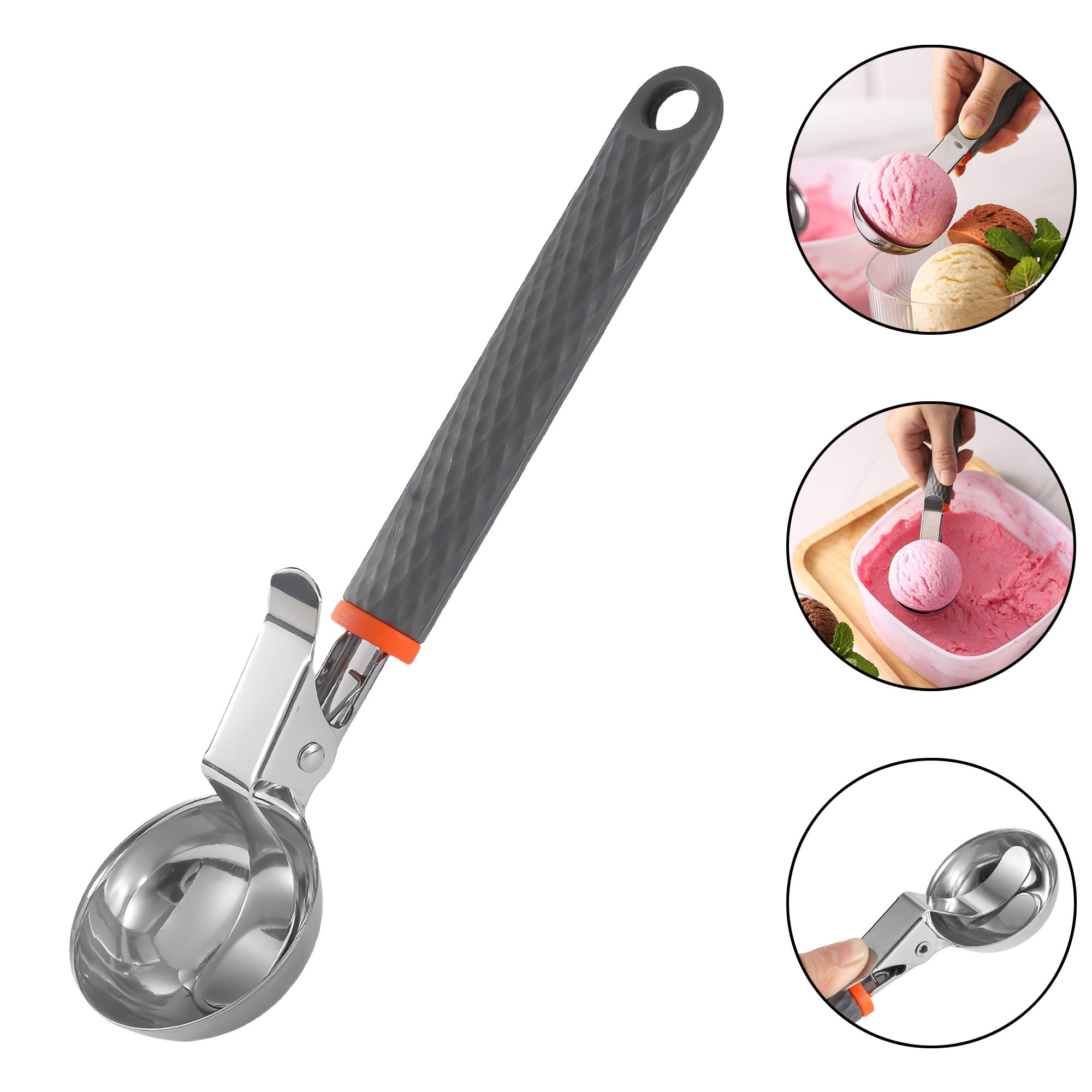 Stainless Steel Ice Cream Scoop with Press Handle, Easy Release 2