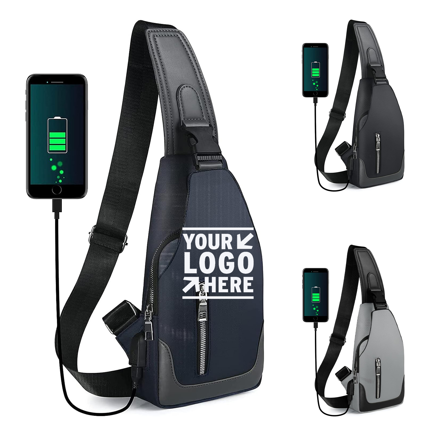 Men Chest Crossbody Daypack Shoulder Bag Sling Backpack With USB Charging Port