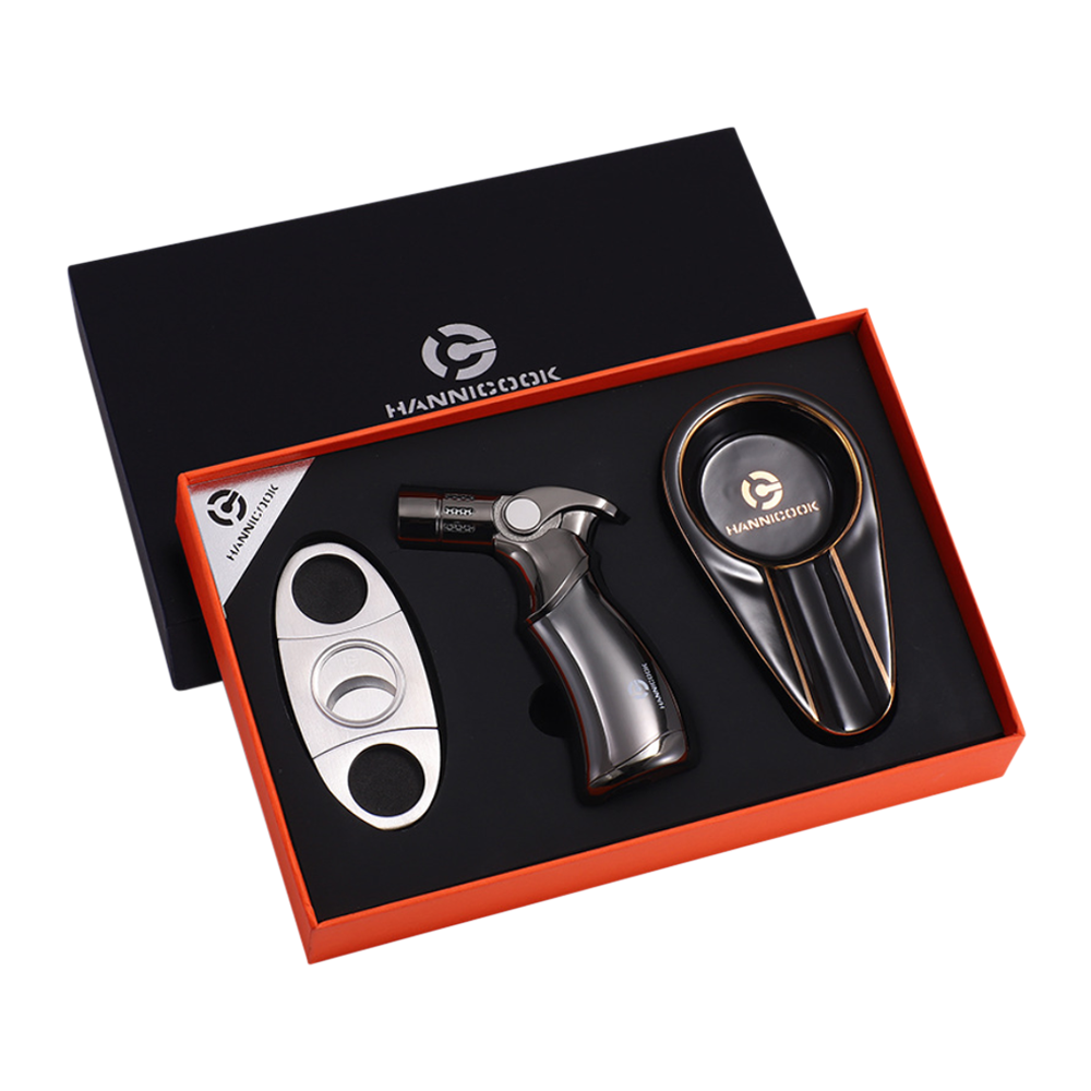 Stainless Steel Cigar Gift Set (Lighter, Ash Tray, Cutter) 8