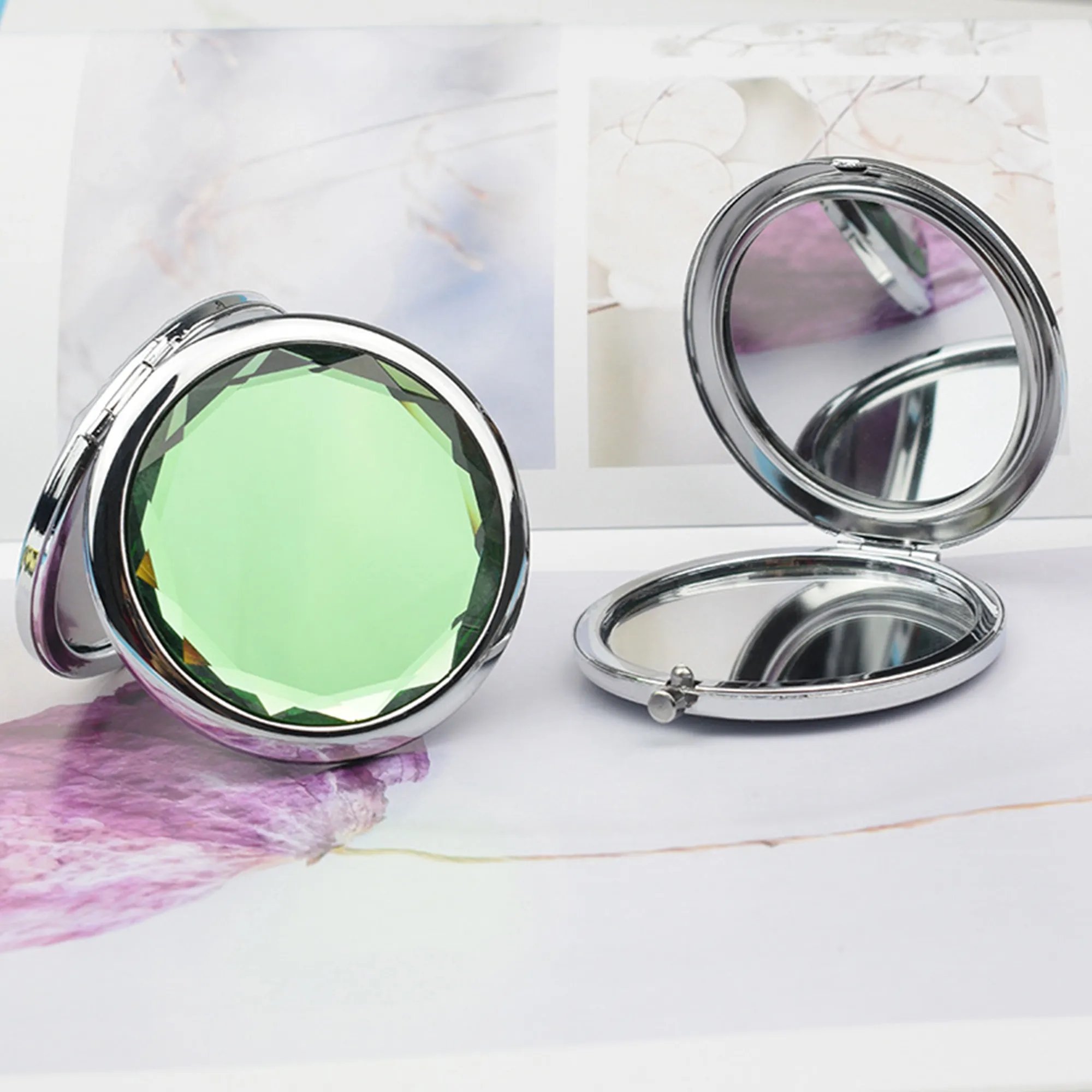 Round Metal Crystal Folding Mirror 4