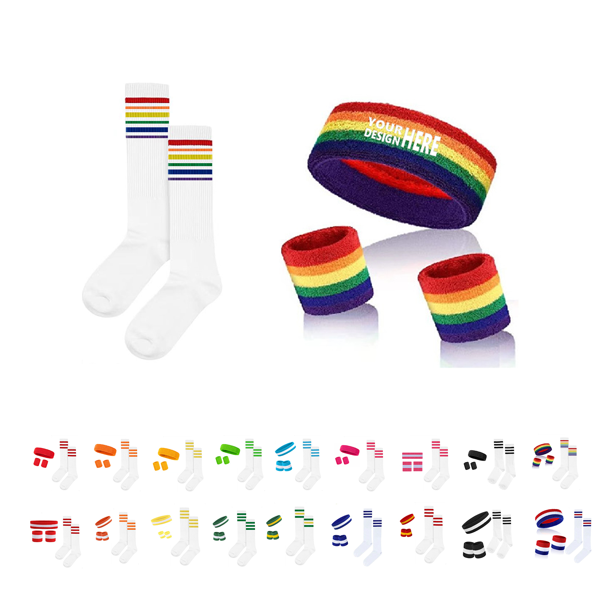 5-Piece Rainbow Headband Wristband Sock Kit 2