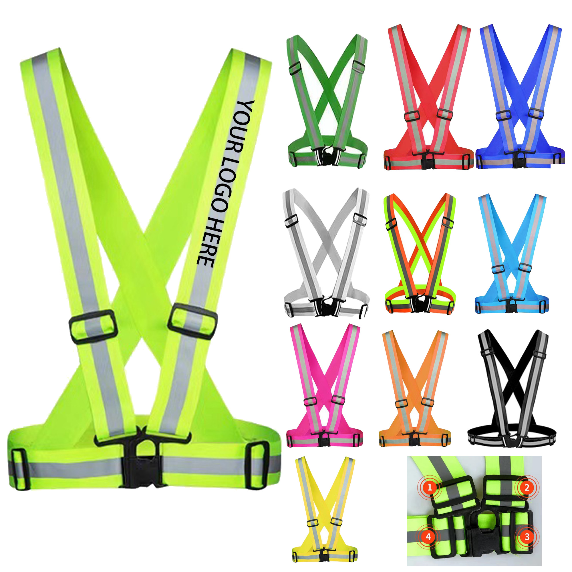 2-Inch Width Adjustable Size Multi-Color Reflective Shoulder Strap 1