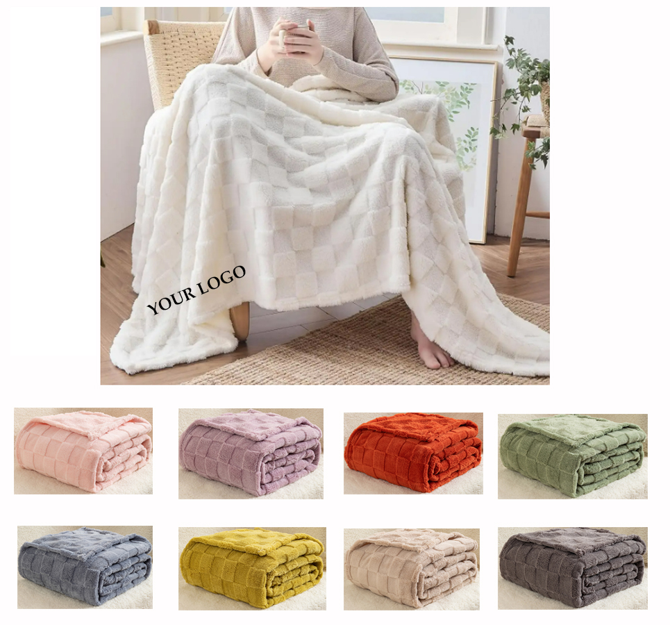 Flannel Fleece 3D Checkered Lightweight Bed Blanket 4