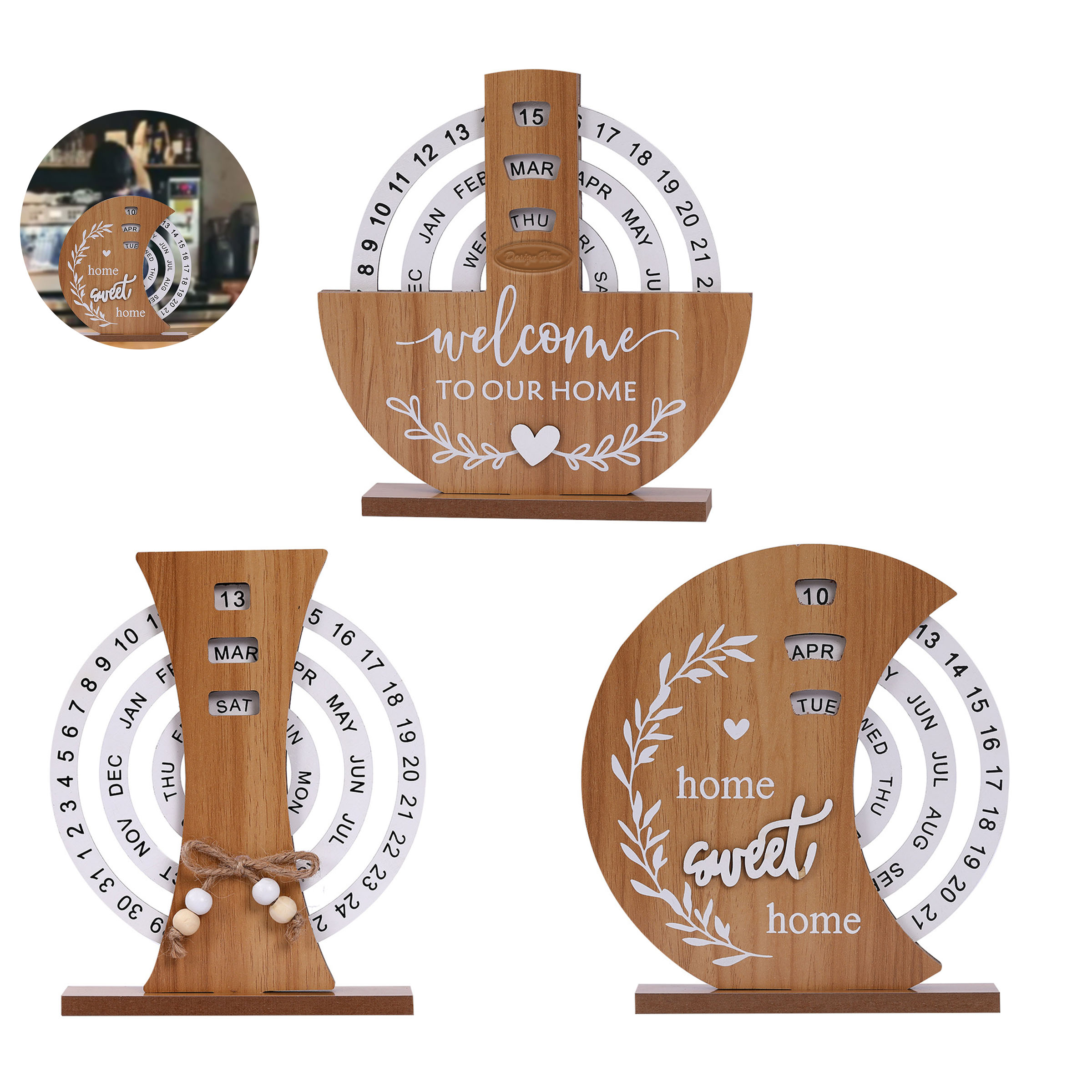 Elegant Wooden Perpetual Calendar ?C Adjustable Dials 5