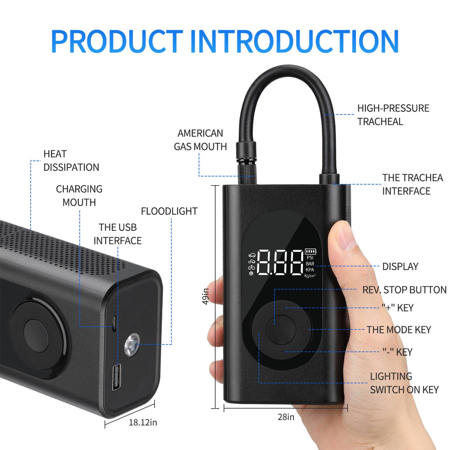 Mini Portable Car Auto Wireless Rechargeable Air Pump 3