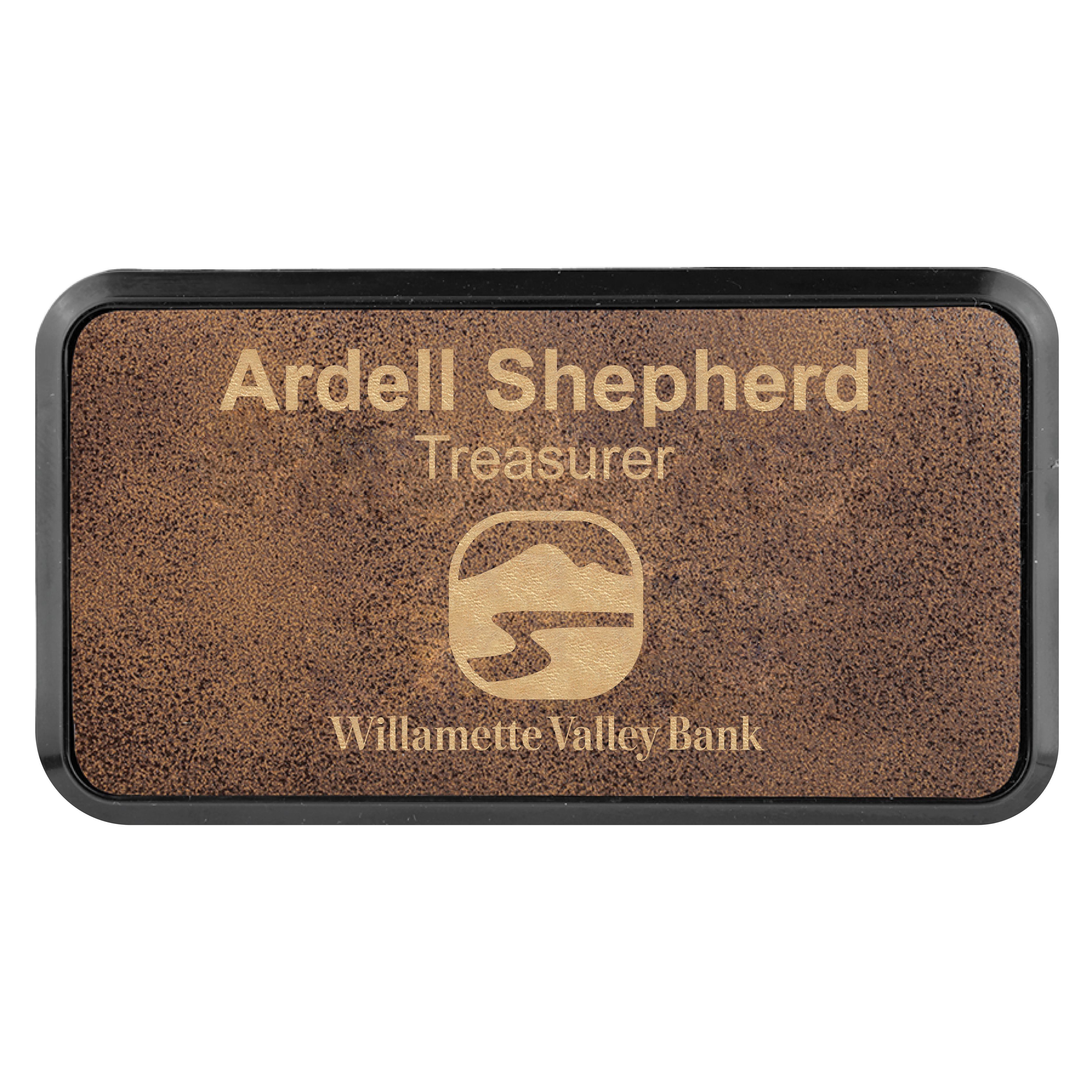 Laser Engraved Leatherette Framed Badge 3" x 1 1/2"