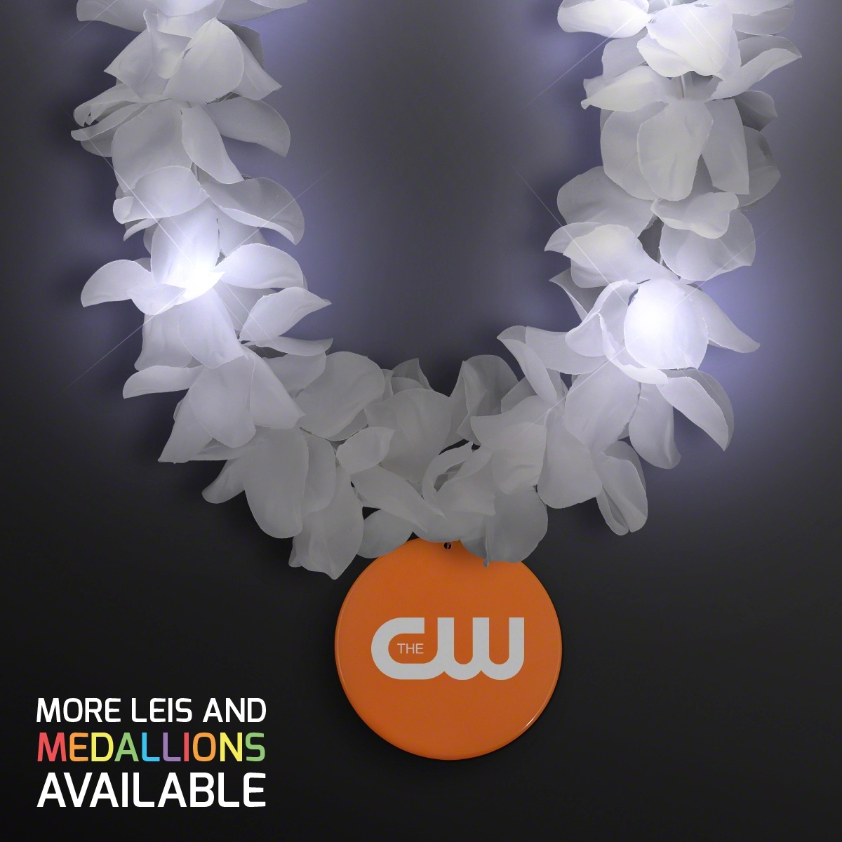 White Flower Light Up Lei with Medallion 16