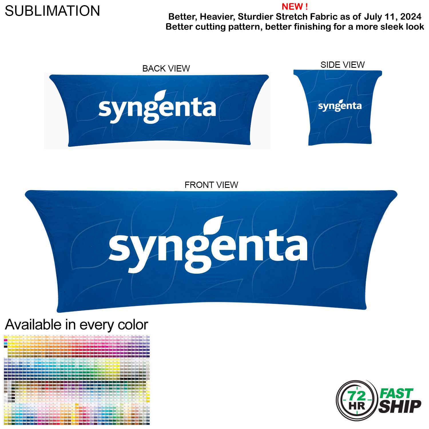 72 Hr Fast Ship - Sublimated Stretch Curved Fit Table Throw for 8ft table, 4 sided, Closed back 9