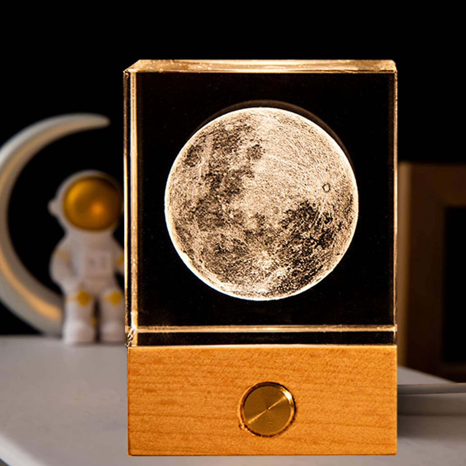 3D Galaxy Crystal Square Night Light with LED Wood Base 4