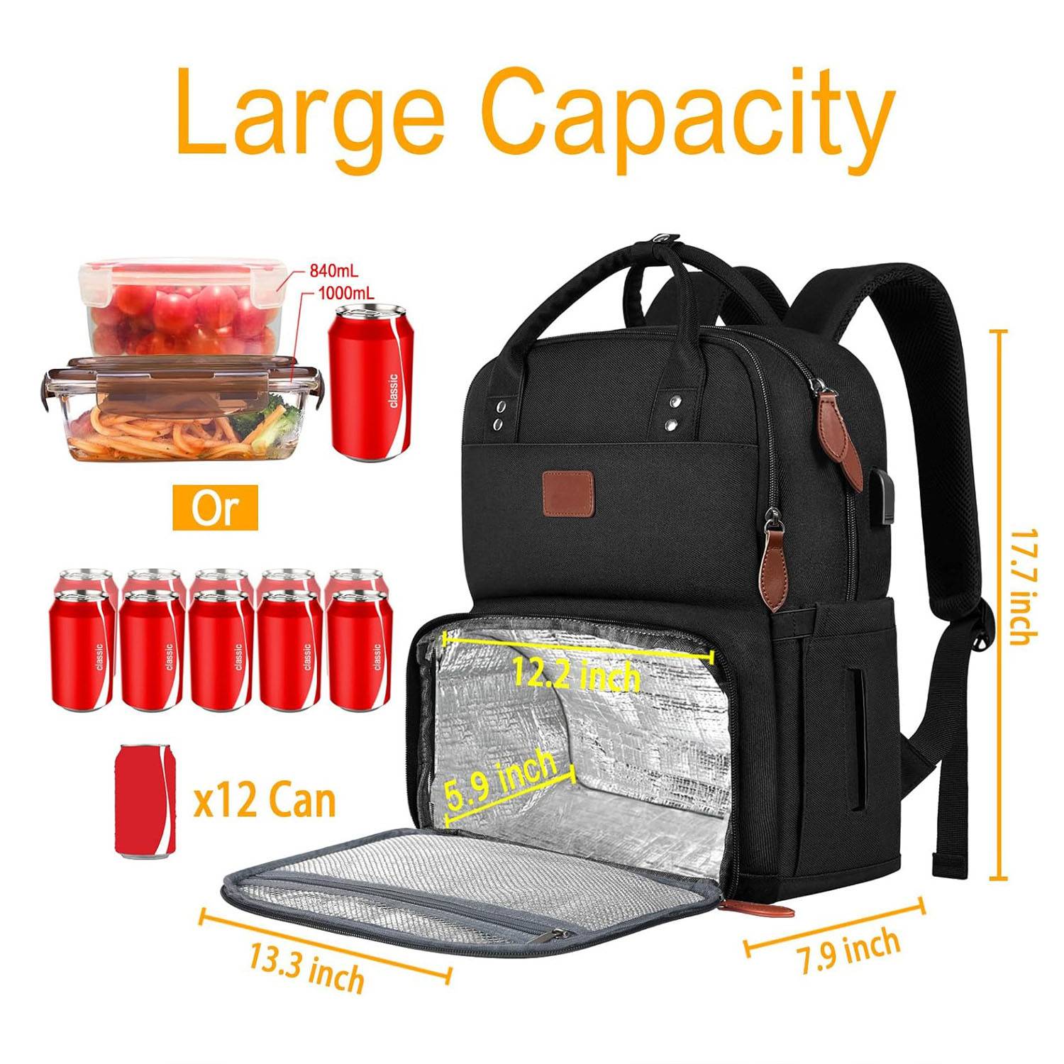 Oxford Laptop Backpack w/ 12 Can Cooler Compartment 7