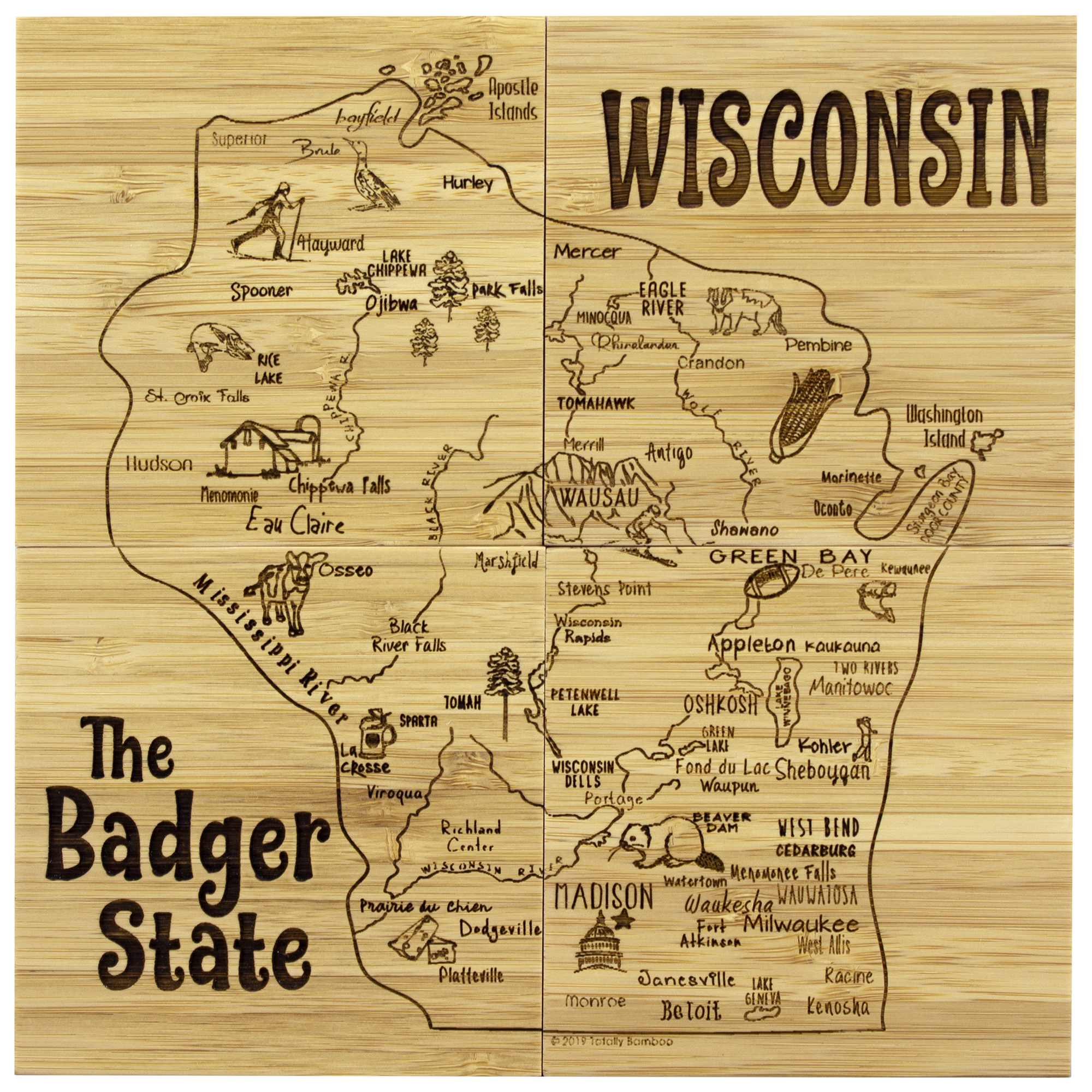 Wisconsin State Puzzle Coaster Set 10