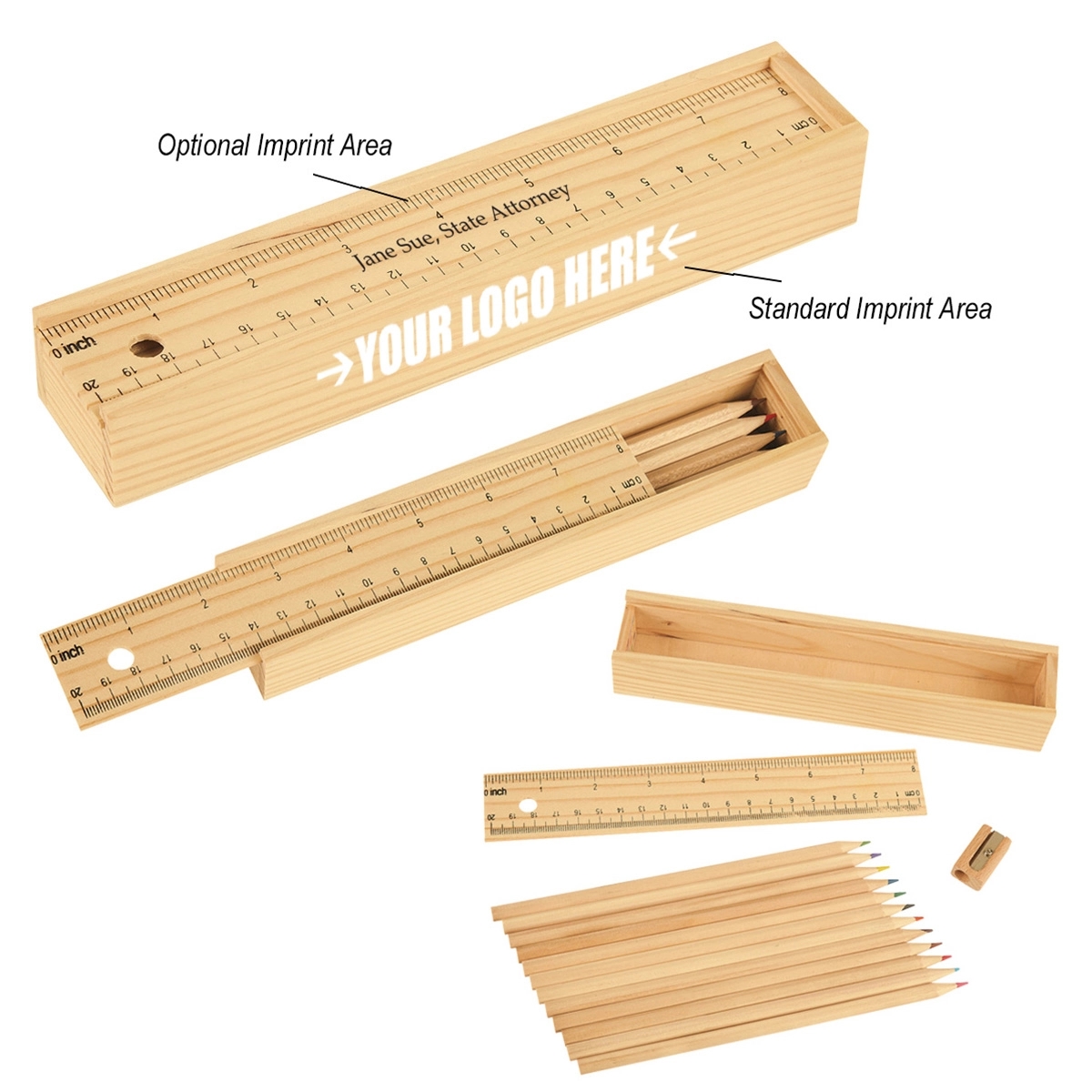 12-Piece Colored Pencil Set In Wooden Ruler Box 5