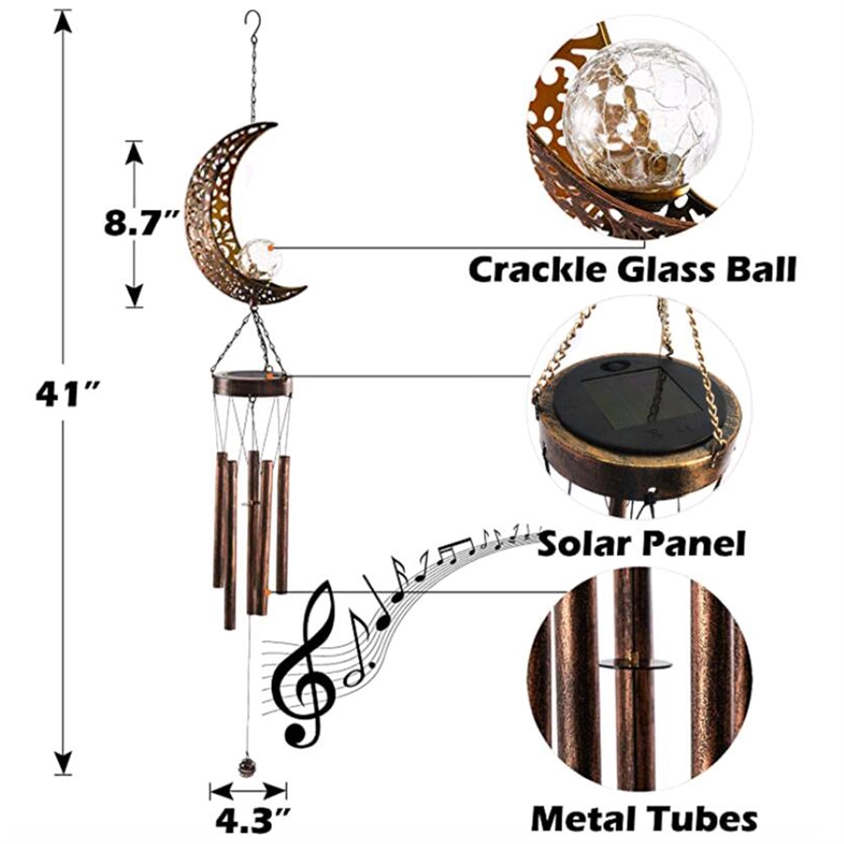 LED Lights Wind Chimes with Solar Moon Chandelier 6