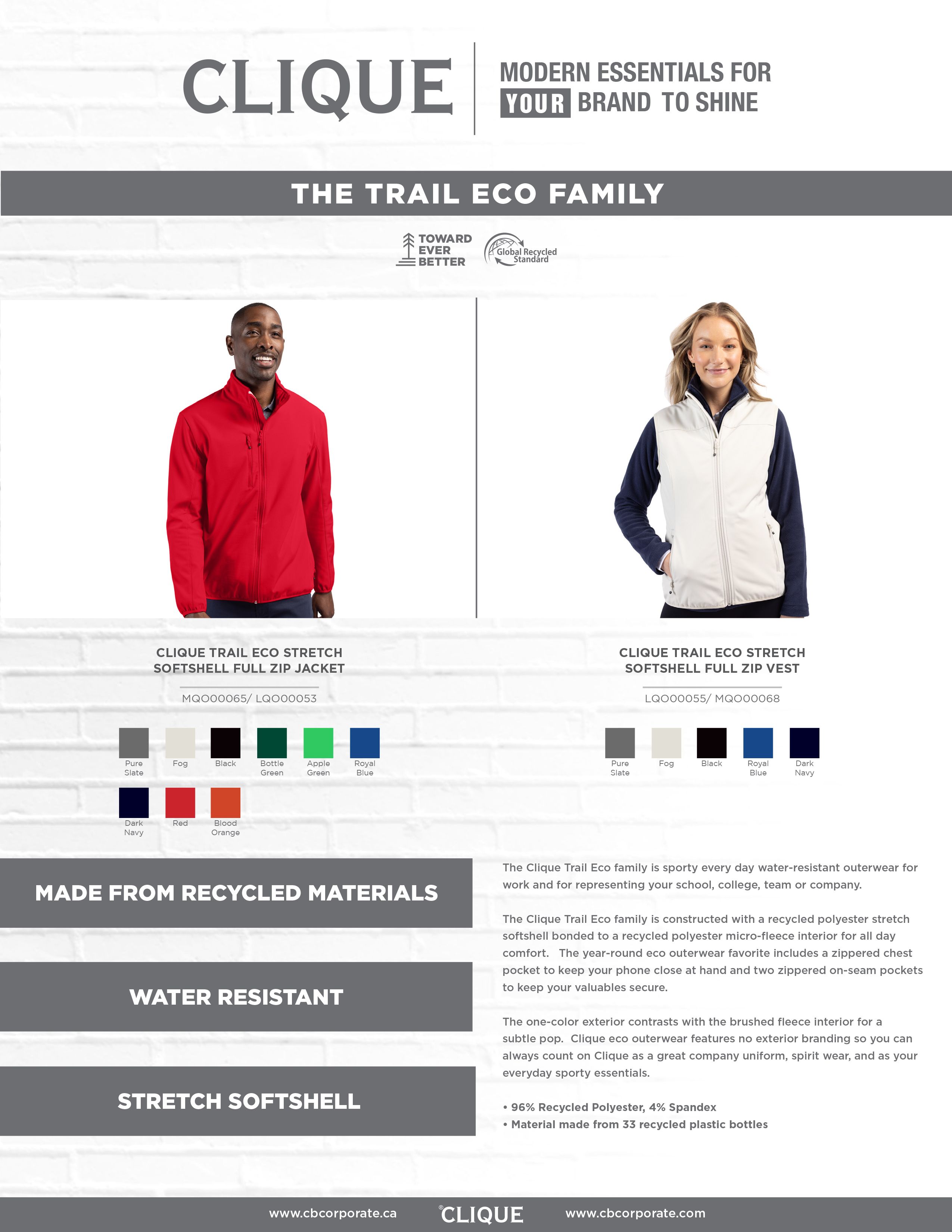 Clique Trail Recycled Stretch Softshell Mens Full Zip Jacket 8