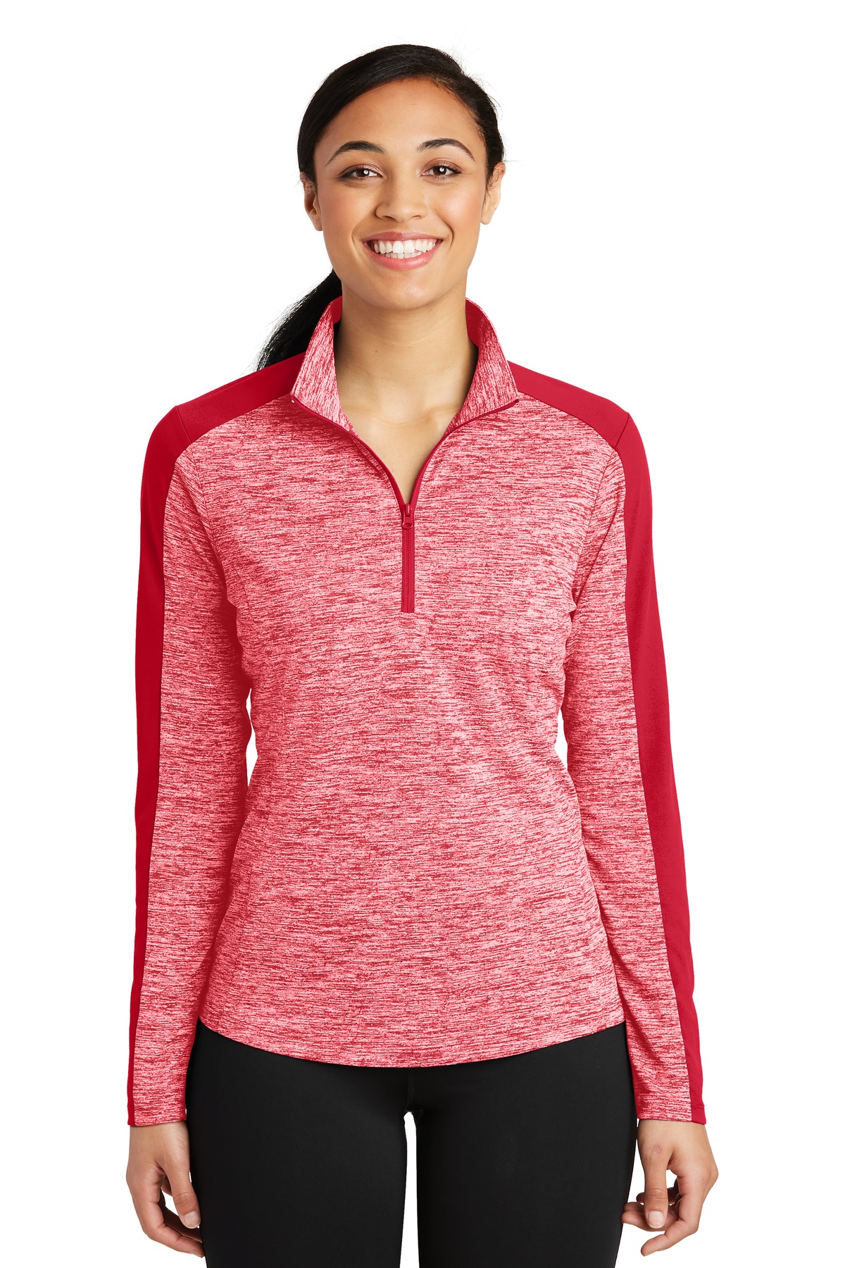 Sport-Tek Women's PosiCharge Electric Heather Colorblock 1/4-Zip Pullover. LST397 14