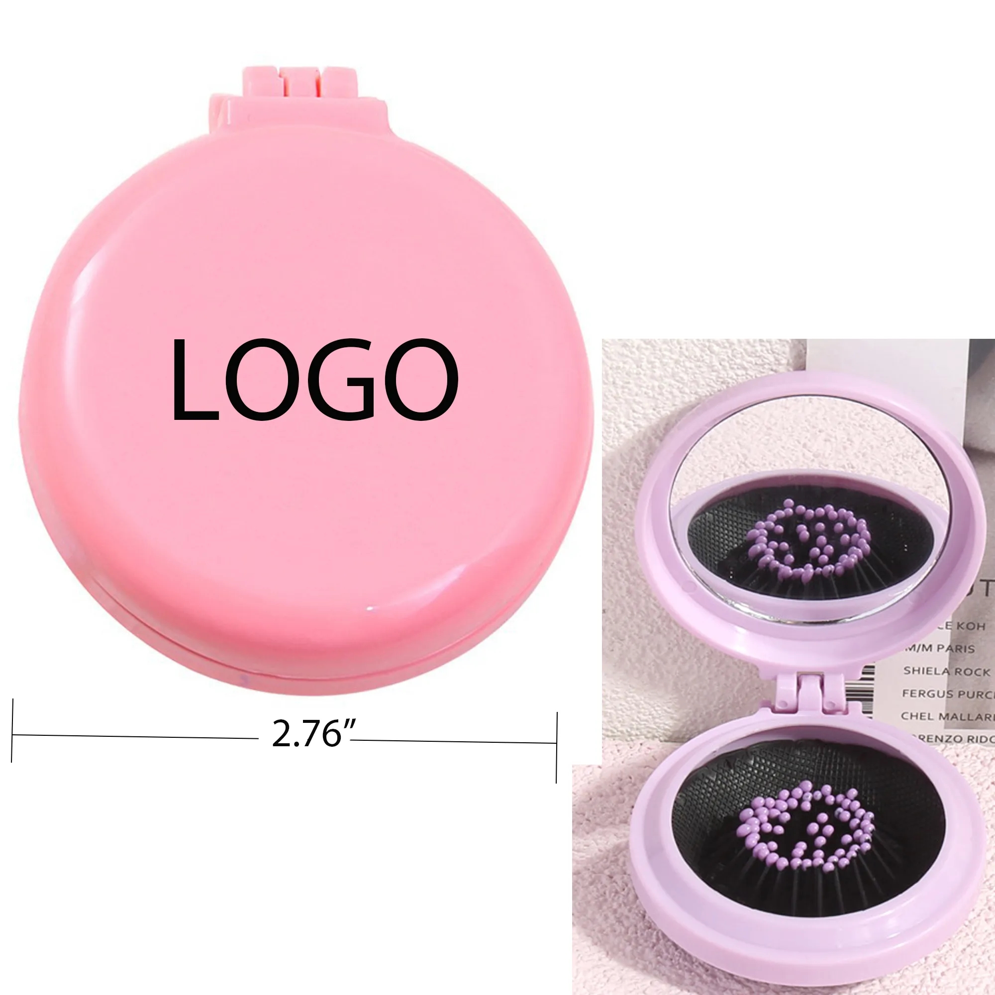 2-in-1 Foldable Travel Mirror Hair Brushes 2