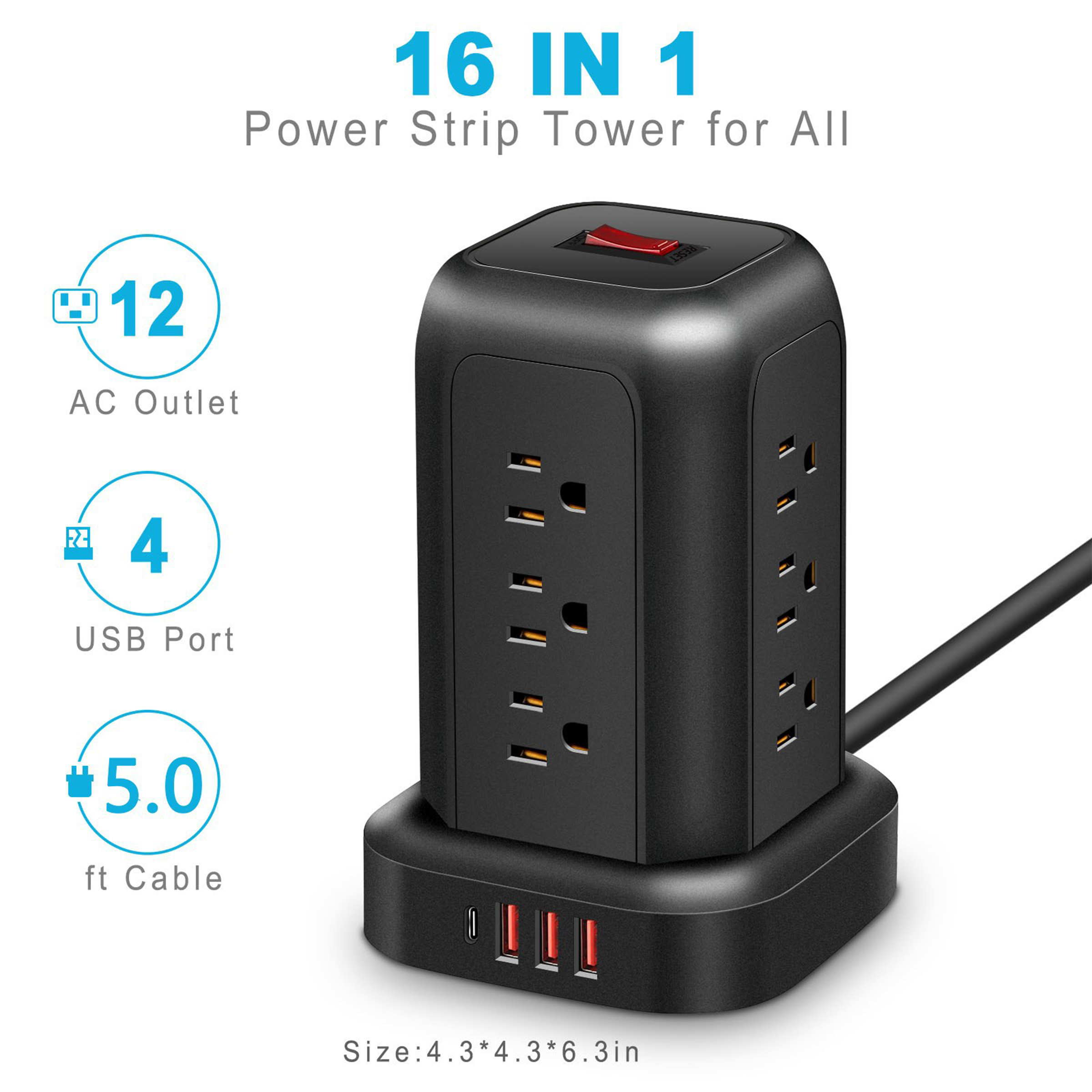12-Outlet Surge Protector with 4 USB Ports 5