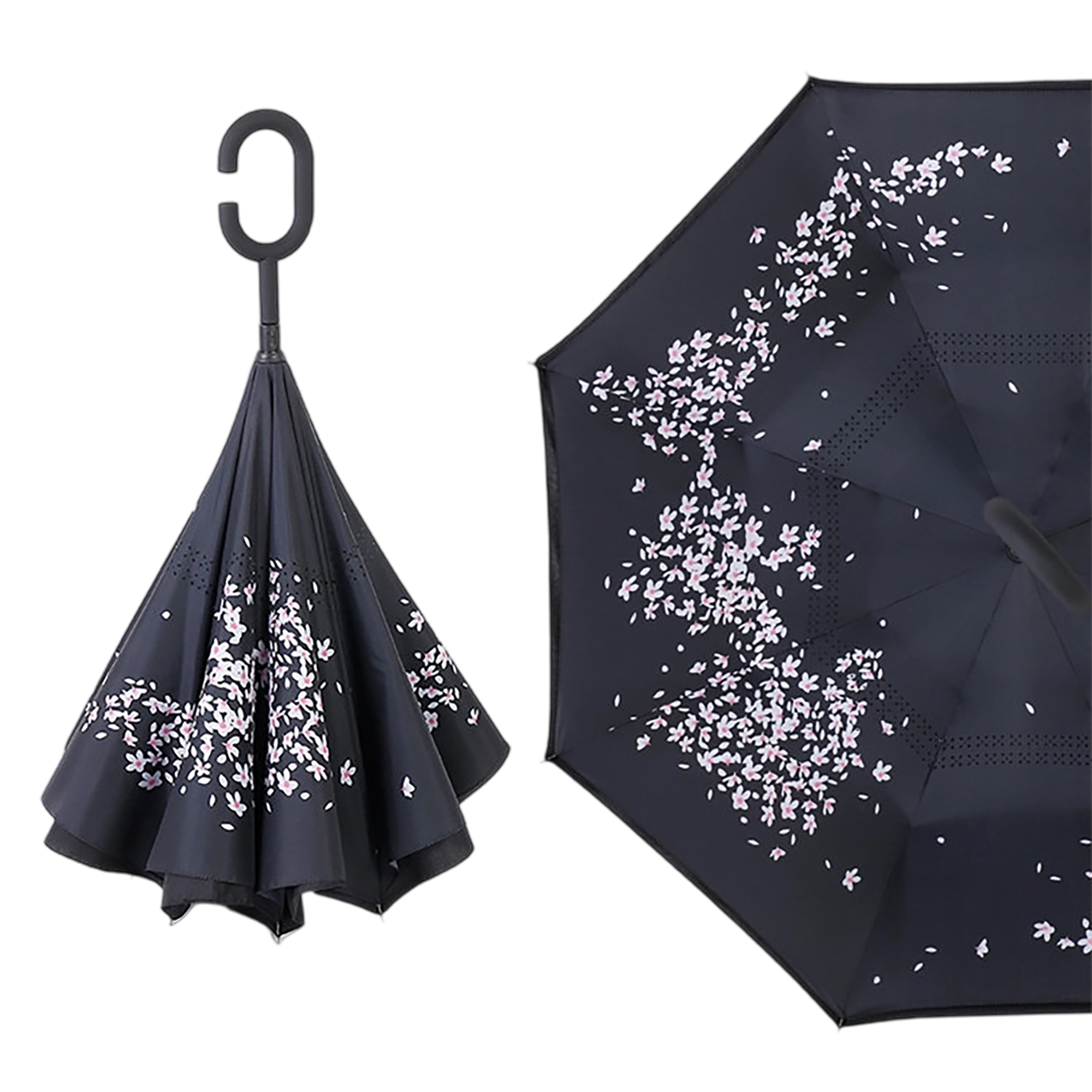 Double Layer Waterproof Reverse Folding Inverted Umbrella With Wrist Handle 42" X 31.5" 13